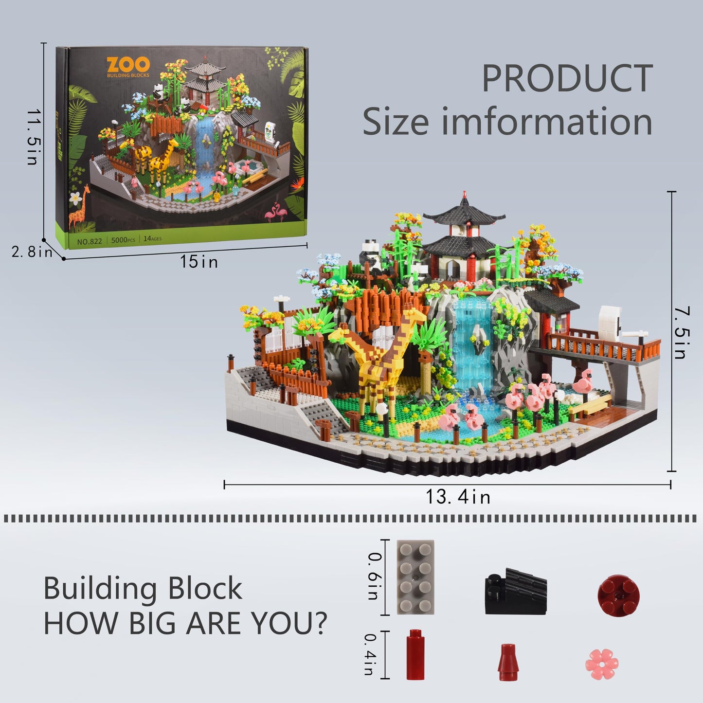 Zoo Micro Building Blocks Set with Giraffe Panda Flamingo 5000PCS for Adults or Teens Ages of 14+, Animals Park DIY Modle Kit in Living Room or Office Decorative Items, Collection Model for Lovers