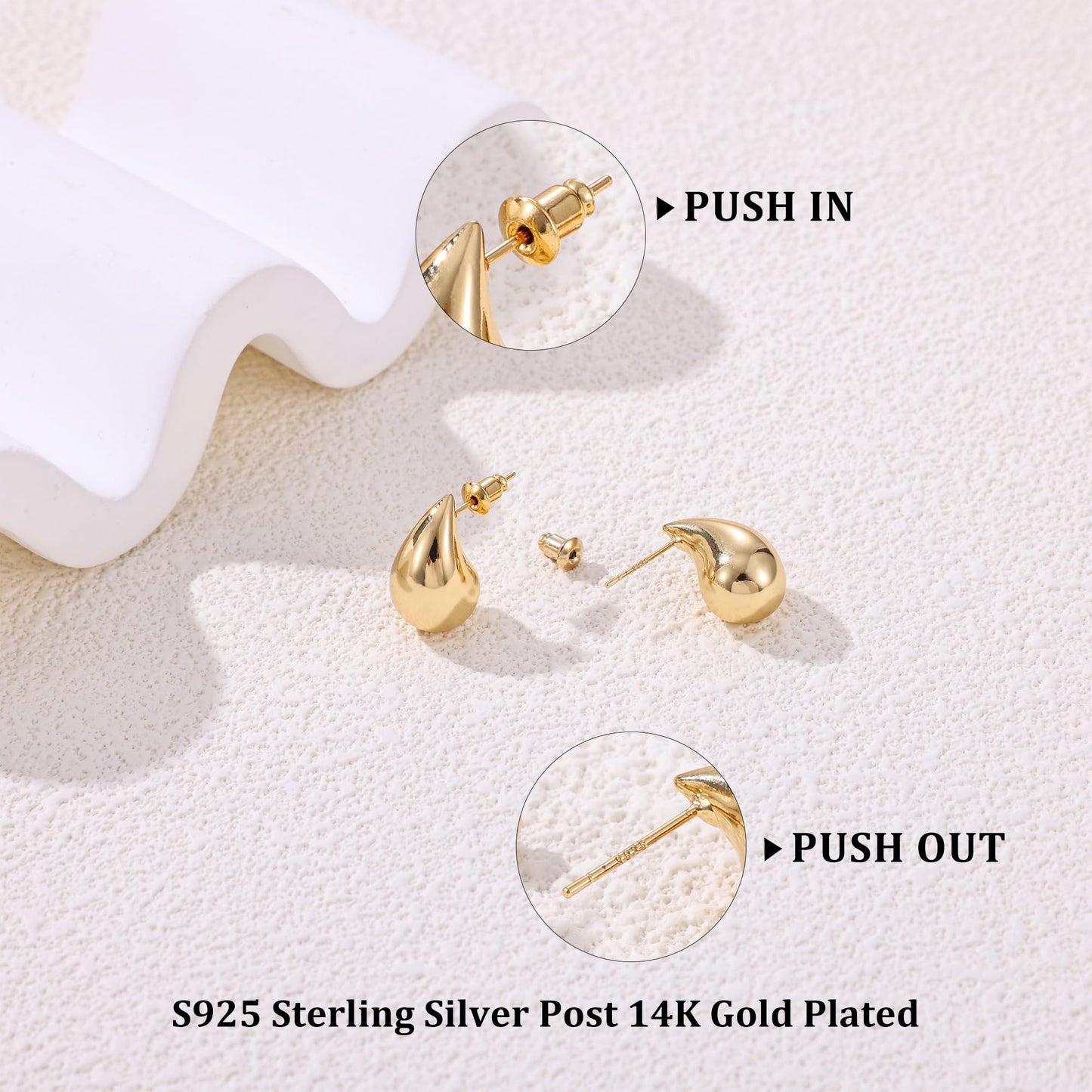 Gacimy 14K Gold Plated Teardrop Earrings Dupes for Women, Chunky Drop Earrings for Women with 925 Sterling Silver Post, 0.7 Inches