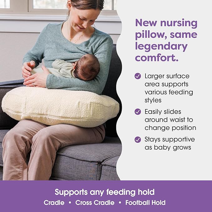 Boppy Nursing Pillow with Luxe Fabric Cover, Oatmeal Boucle, Larger, More Supportive Pillow for Breastfeeding and Bottle Feeding; Firmer and Higher Than Original, w/Premium Cover; JPMA Certified