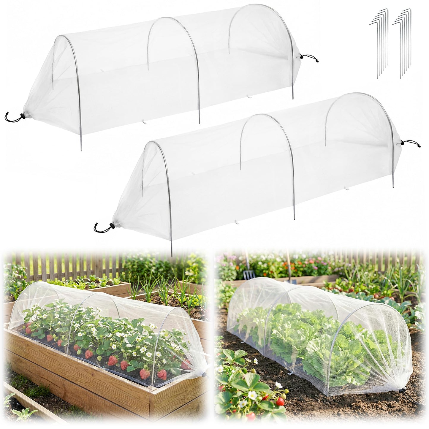 2PCS warmfarm 4ft Garden Row Accelerator Plants Cover, Pop Up Garden Bed Tunnel Net with 6 Stakes, Ready-to-Use Design Garden Beds Vegetable Rows Plant Protector for Protecting Vegetable Fruit