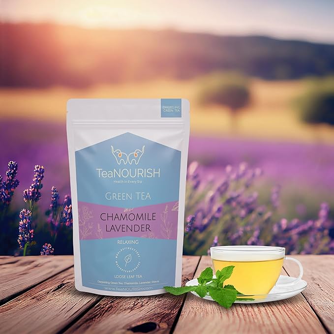 TeaNOURISH Chamomile Lavender Green Tee | Loose Leaf Tee| Calming & Relaxing Chamomile Sleep Tee| Bedtime Tee| 100% NATURAL | Brew Hot or Iced Tea - 3.53oz/100g