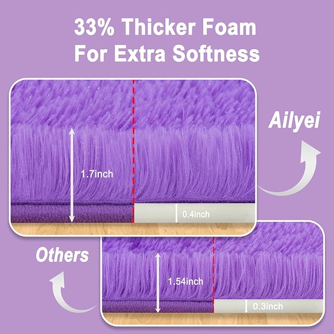 Ultra Soft Runner Rugs for Bedroom Hallways with Upgraded Non-Slip Rubber Backing & Thick Memory Sponge, 2x8 Feet Fluffy Shag Throw Area Rug for Bedside Dorm Light Purple