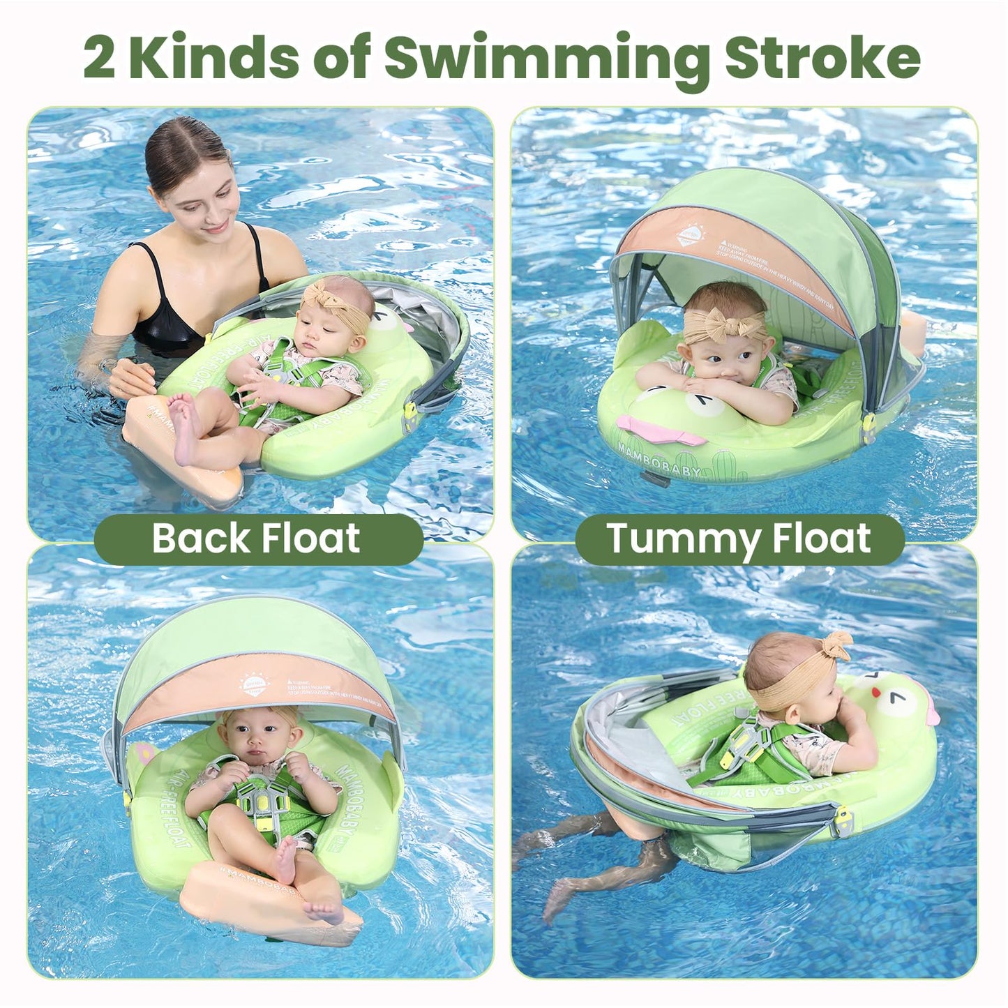 Mambobaby Float Non-Inflatable Baby Float with Canopy, Five-Point Safety System, 3D Canopy(Detachable) UPF 50+, Baby Pool Floats for 3-24 Months, Dual-Mode Toddler Swim Floaties
