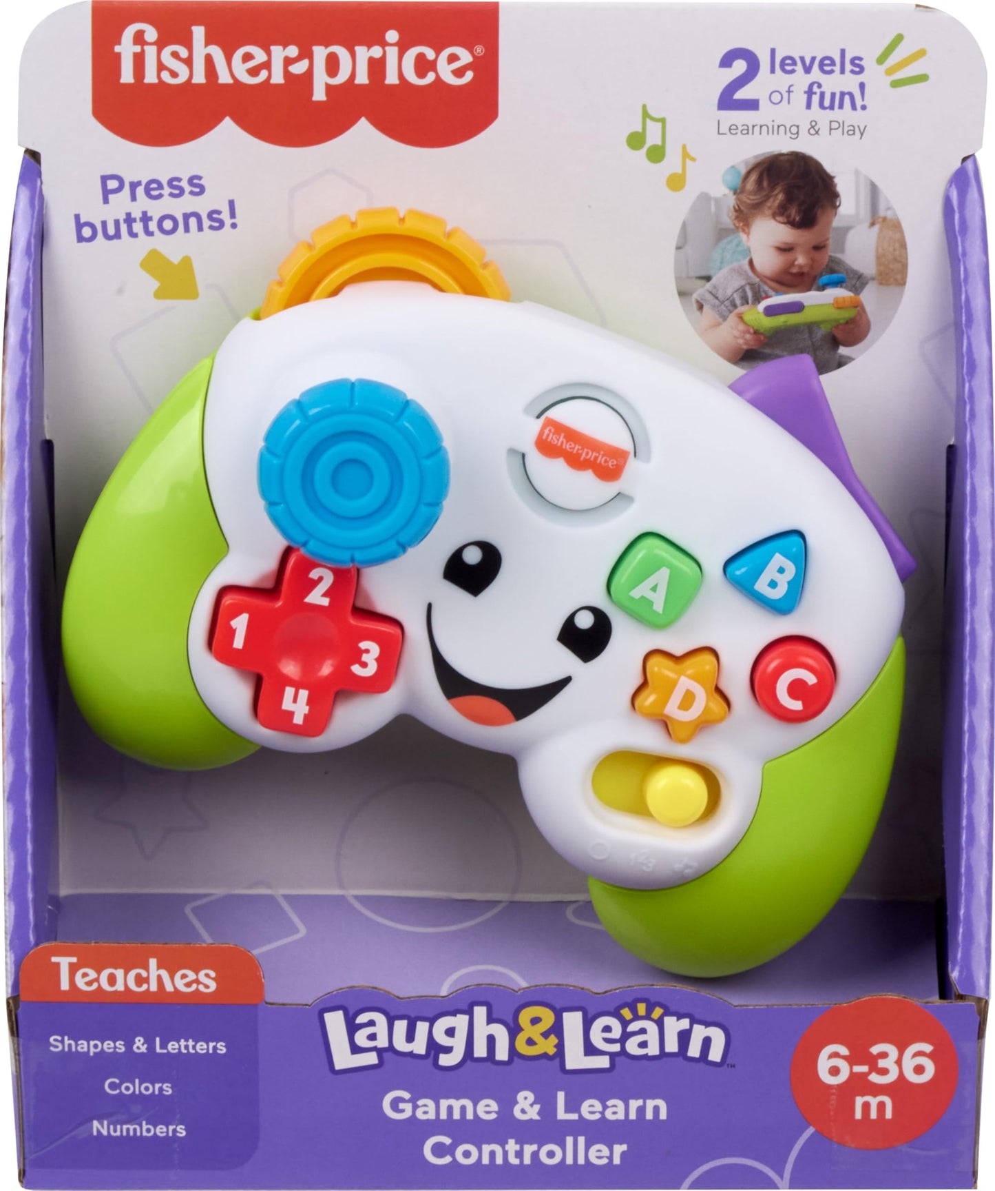 Fisher-Price Baby & Toddler Toy Laugh & Learn Game Controller, Green, Musical Learning Activity for Pretend Play Infants Ages 6+ Months