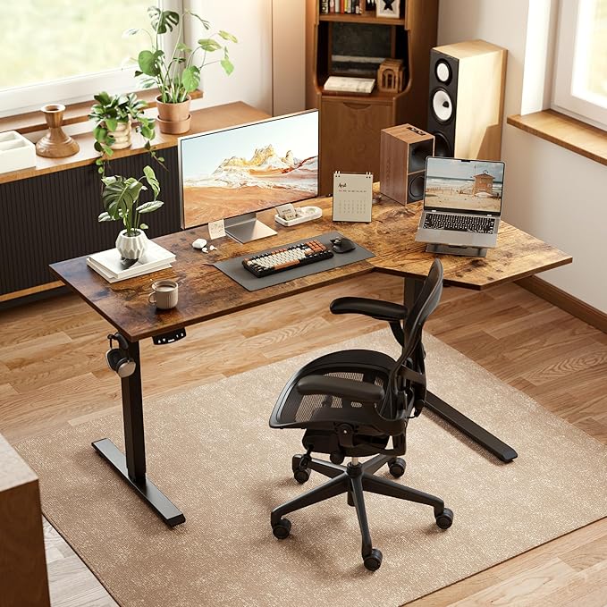 Agilestic Electric Standing Desk, L-Shaped 59 Inches Height Adjustable Desk, Sit and Stand up for Work Office Home, Ergonomic Rising Computer Table for Home Office with Splice Board, Rustic Brown