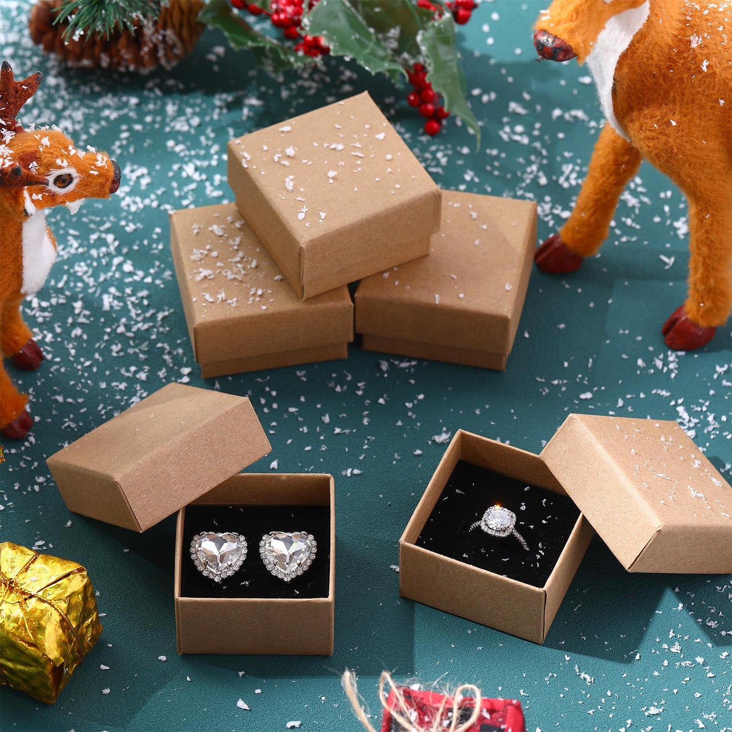 Yinkin 72 Pcs Jewelry Ring Gift Boxes Bulk 2 x 2 x 1.2 Inch Ring Necklace Earring Boxes for Weddings Christmas(Brown)