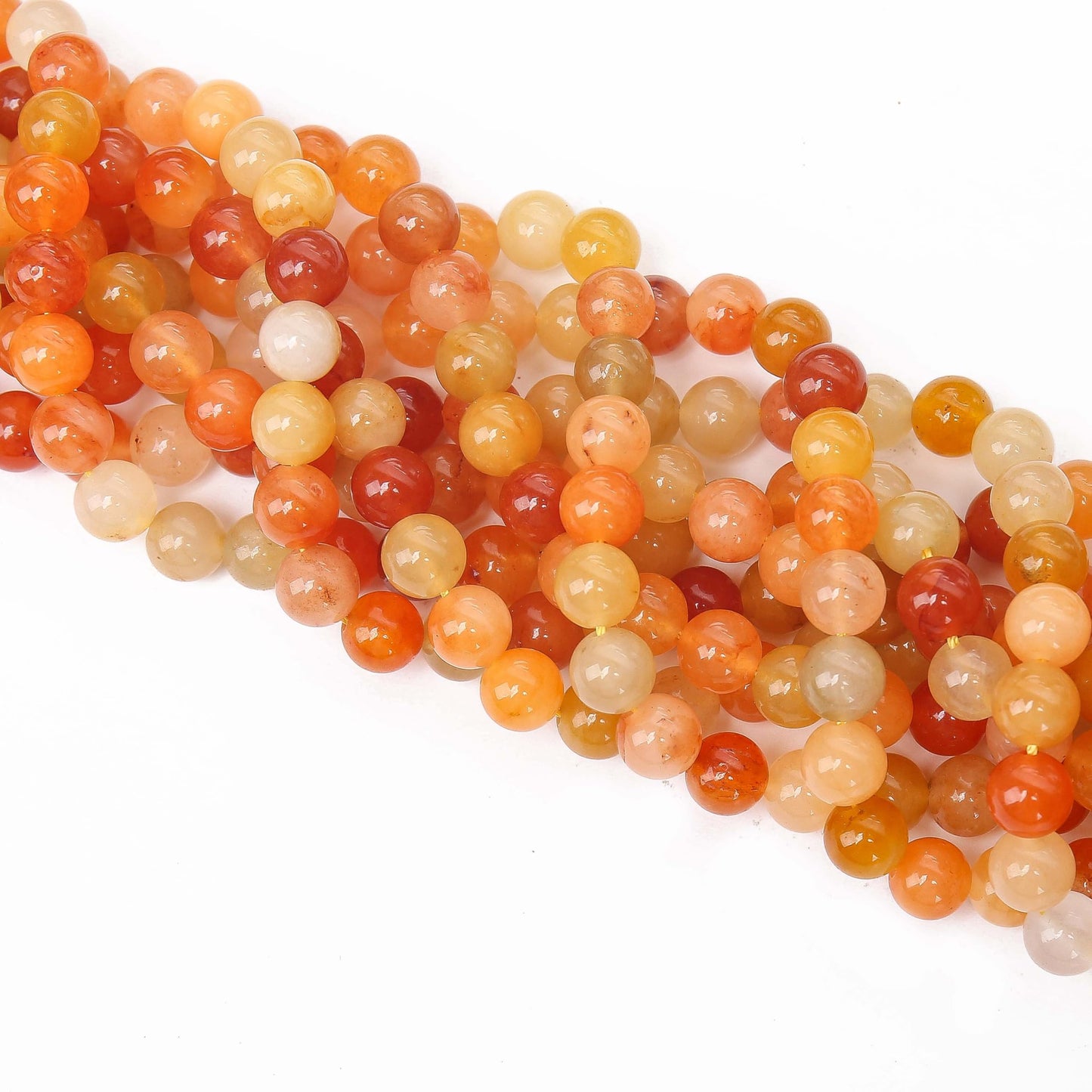 70PCS Natural 8MM Healing Gemstone, Golden Silk Jade Energy Stone Round Loose Beads, Semi-Precious Crystal Beads with Free Elastic String for Jewelry Making DIY