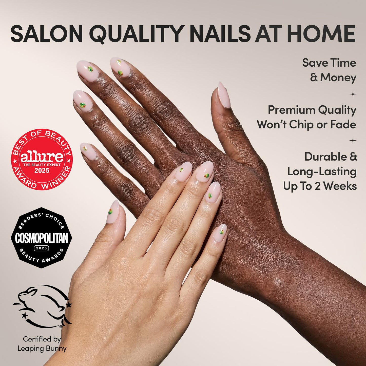 Glamnetic Press On Nails - Short Oval Fake Nails, Glossy Sheer Nails with Olive Graphics, Tipsy Olive | 15 Sizes - 30 Nail Kit with Glue | Gift for Mom