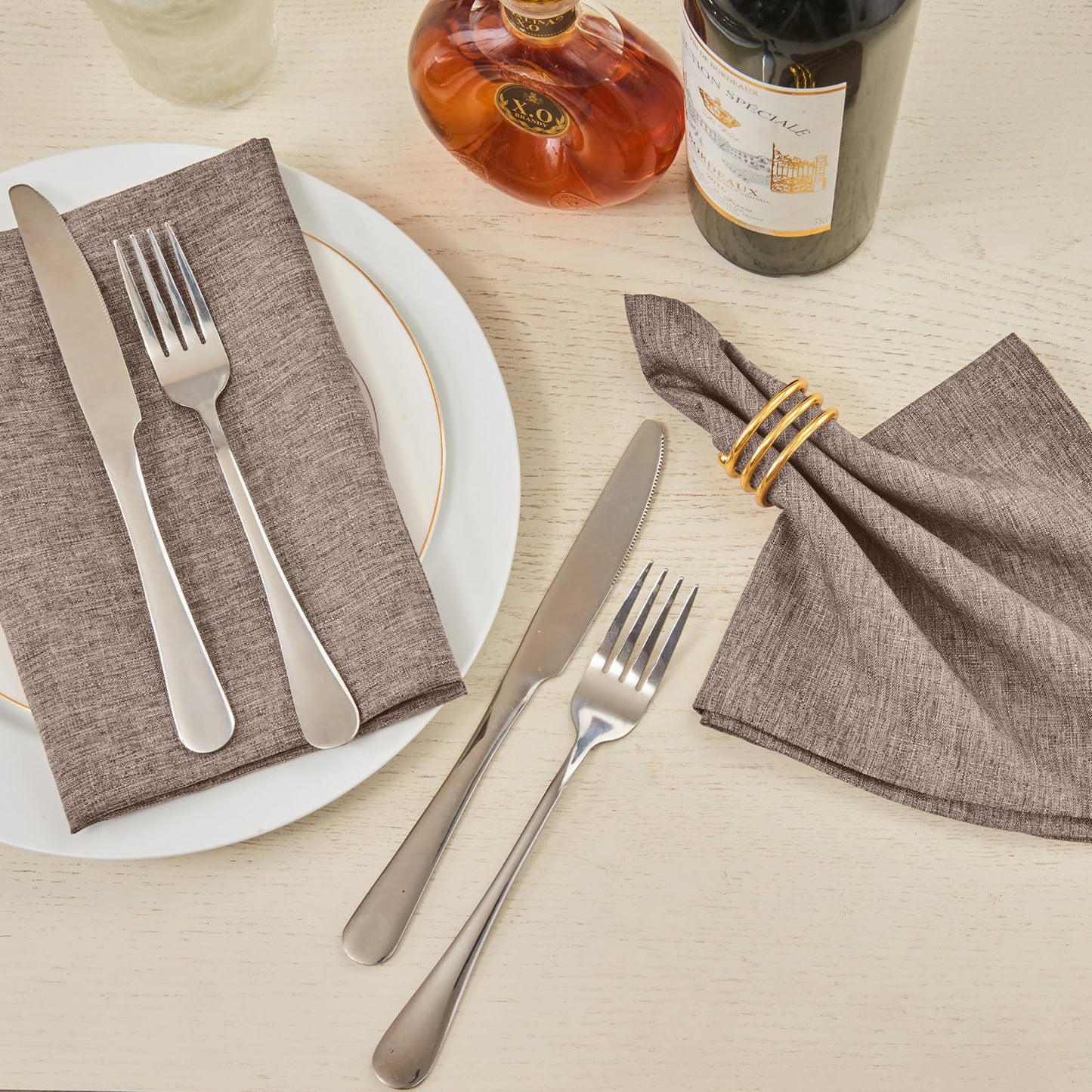 HomeJoy Cloth Napkin Set of 8 Square Washable Reusable Linen Fabric Polyester for Kitchen Dinner Dining Restaurants Wedding Party Banquet Table(Mocha/17x17 Inch)