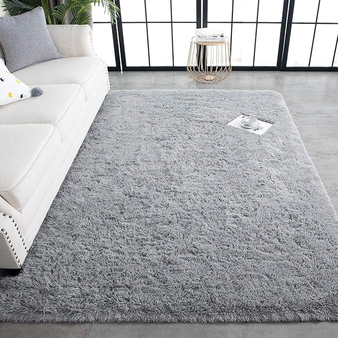 TWINNIS Super Soft Shaggy Rugs Fluffy Carpets, 9x11 Feet, Indoor Modern Plush Area Rugs for Living Room Bedroom Kids Room Nursery Home Decor, Upgrade Anti-Skid Rectangular Fuzzy Rug, Grey