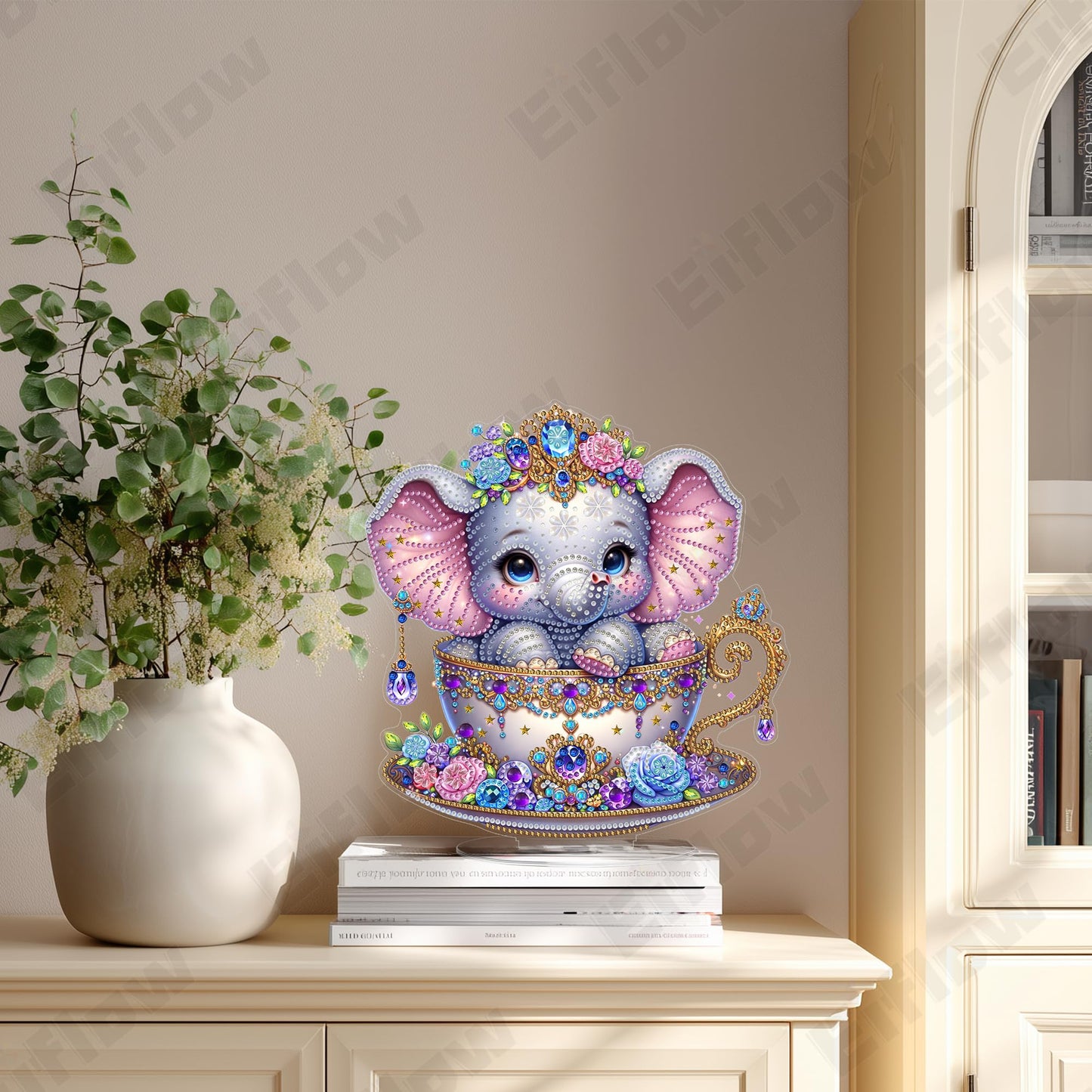 Eiflow Diamond Art Tabletop Kit for Adults, DIY Desktop Diamond Art Painting with Stand, Acrylic Stand Up Gem Painting Board Kit (Elephant)
