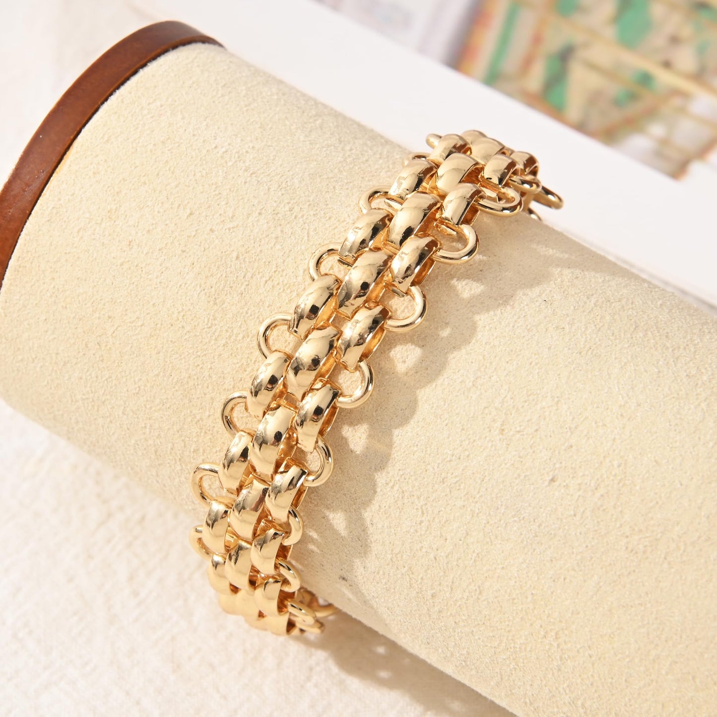 Ginyejly Gold Bracelets for Women 14K Gold Plated Cuff Bangles Non Tarnish Stackable Adjustable Trendy 2026 Holiday Jewelry Christmas Stocking Stuffer Gifts for Women(Gold Link Chain)