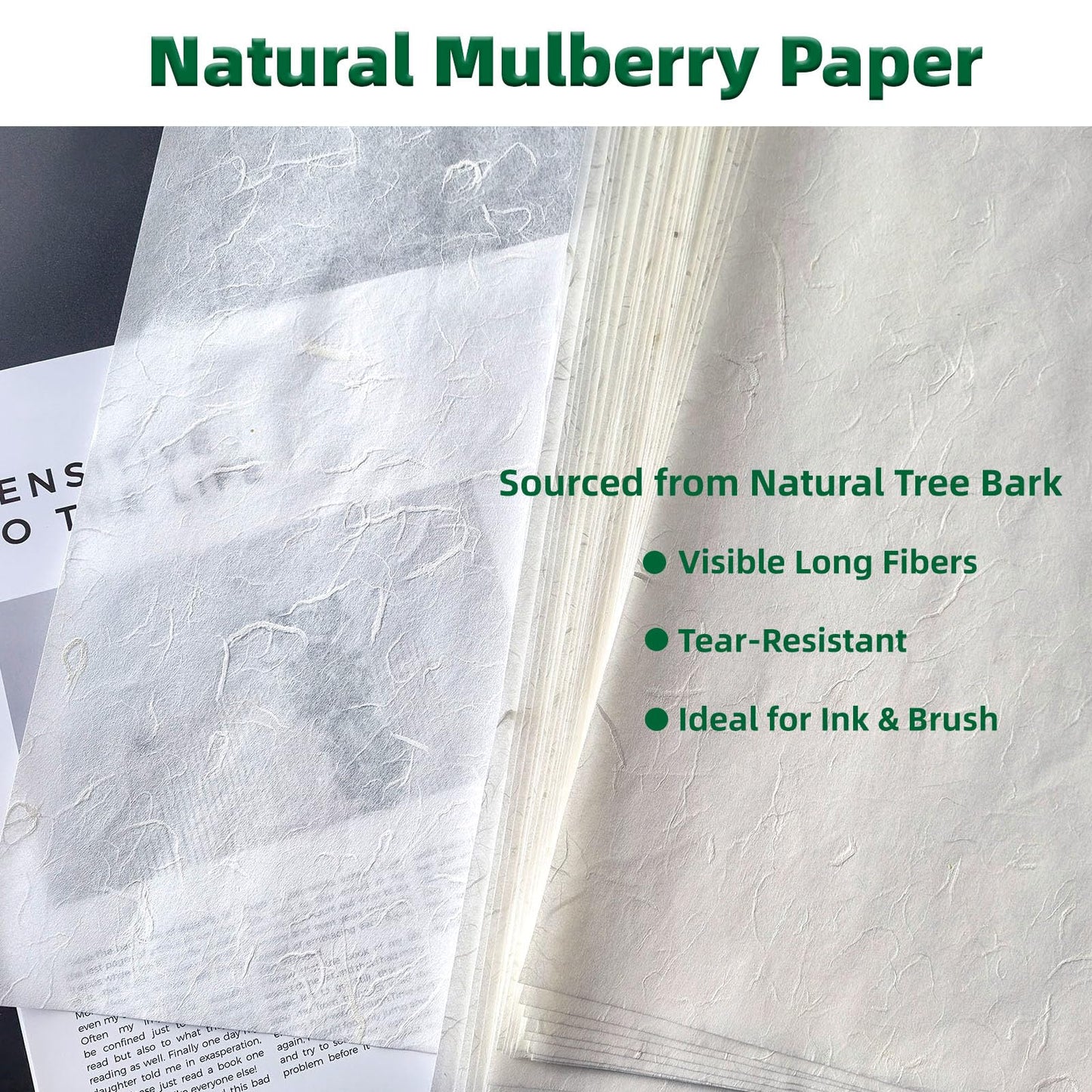 CRAFTJOY Large Mulberry Paper Sheets - 30 Sheets 16.5x16.5 Inch, Natural White Rice Paper for Origami, Gift Wrap, DIY Crafts, Calligraphy, Art, Printing, Decoupage Tissue, Journaling