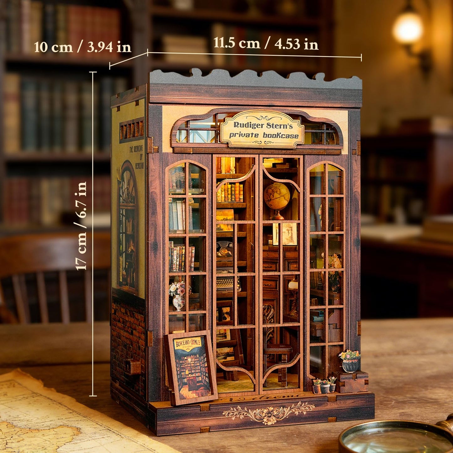 Book Nook Kit DIY Miniature Library Dollhouse, Wooden 3D Puzzle Bookshelf with LED Sensor Light, Bookend Decor for Adults and Teens （Bookcase）