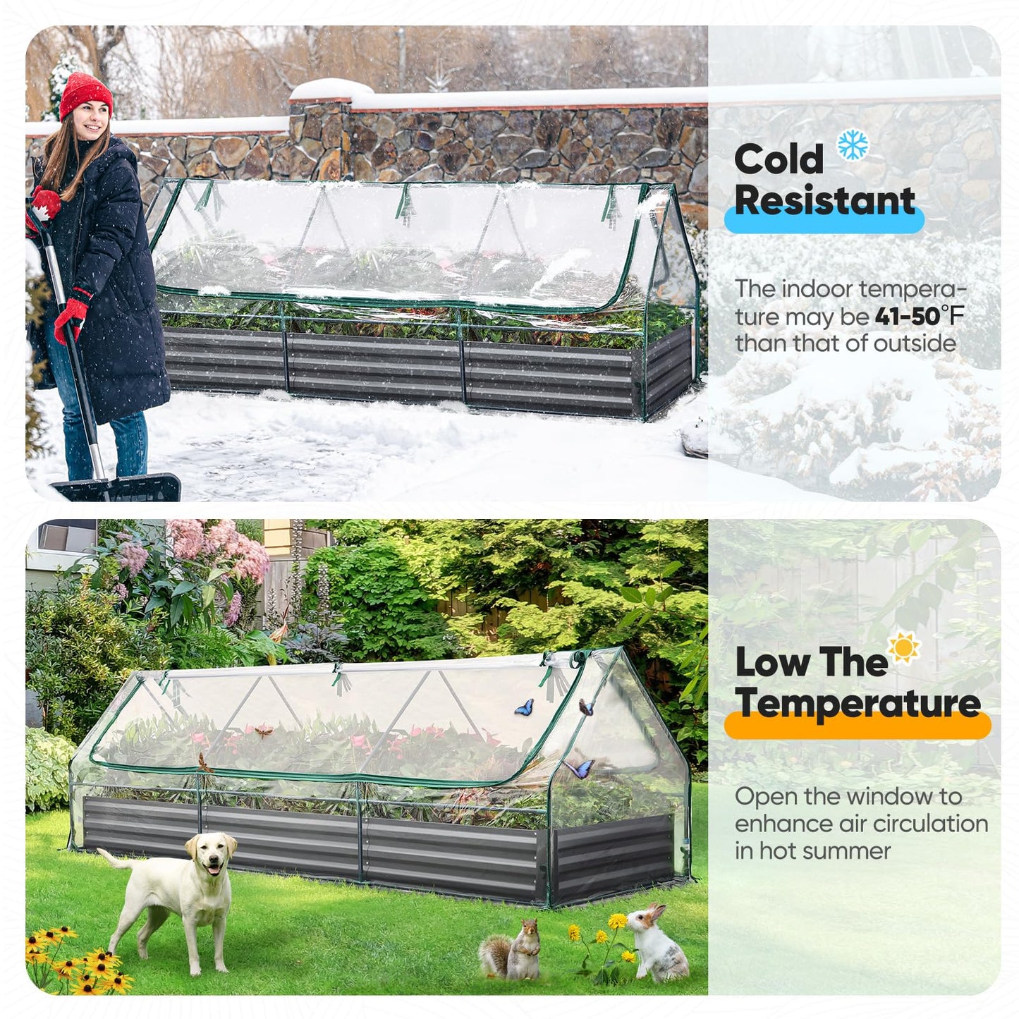 Quictent Raised Garden Bed Galvanized Raised Beds for Gardening Vegetables with Cover 8x4x1 ft Metal Planter Box Outdoor Use (Clear)