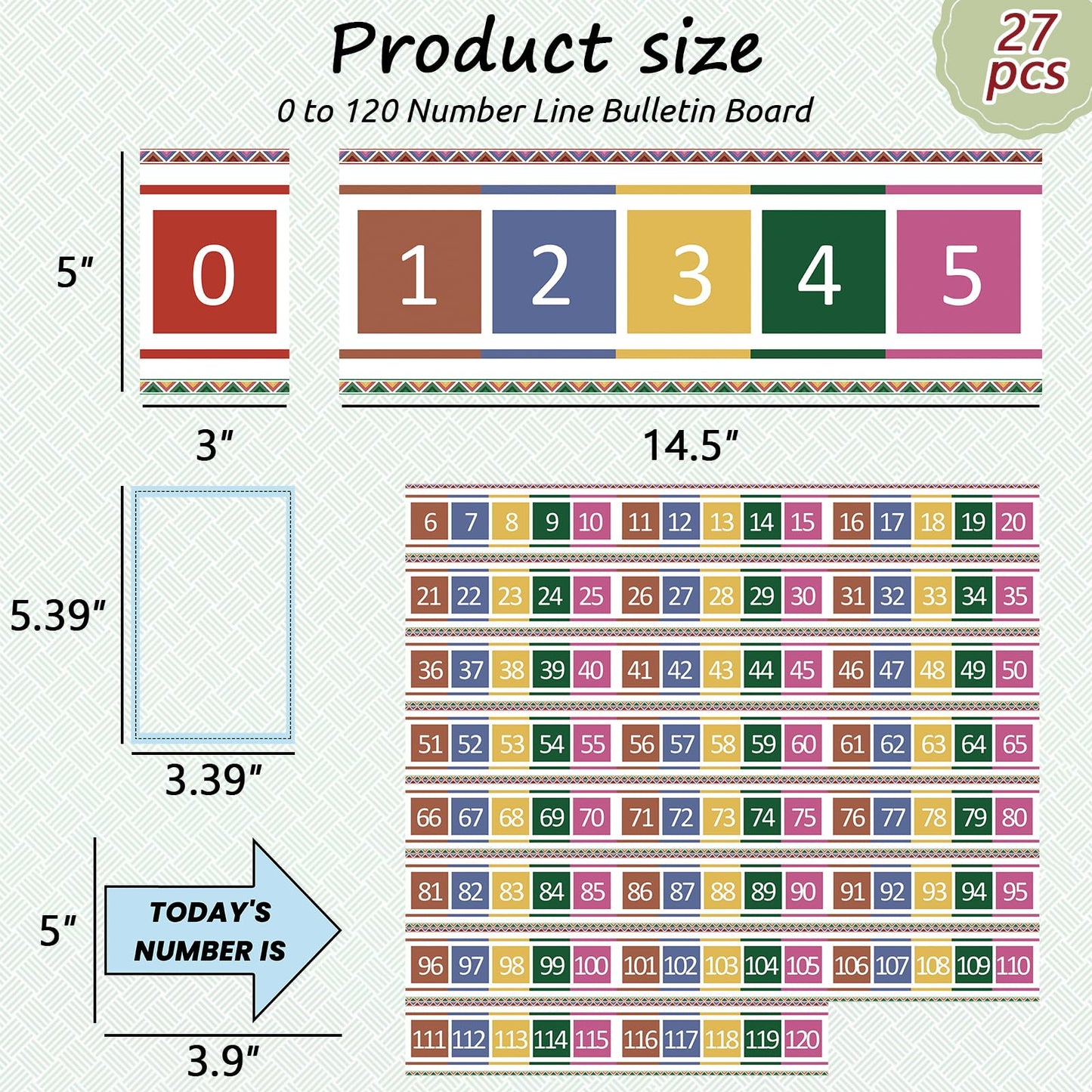 Number Line for Classroom Office Wall,Number Line Bulletin Board Border 0 to120 Laminated Number Line Strips Chalkboard Brights Number Line Math Poster Classroom Study Room Decorations for Teachers