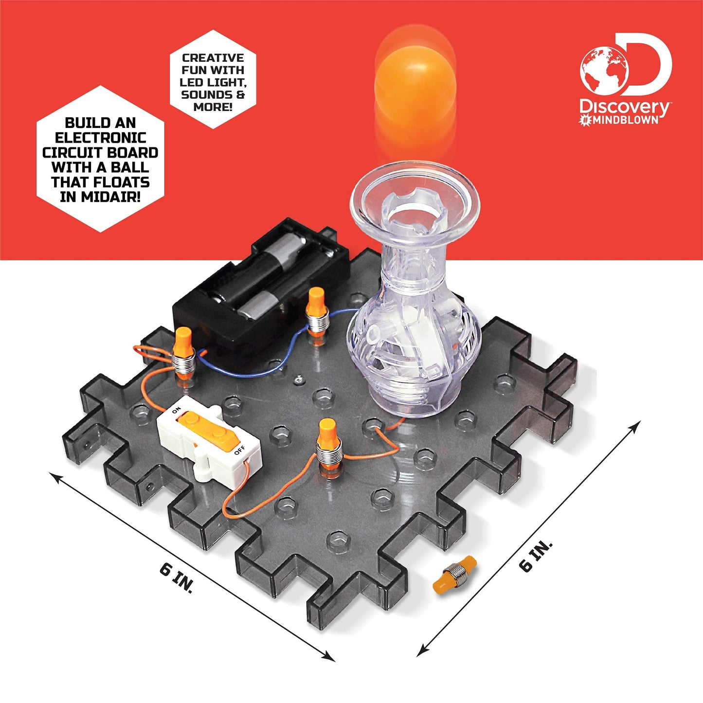 Discovery #MINDBLOWN Action Circuitry Electronic Experiment Mini STEM Set, Build-it-Yourself Engineering Toy Kit, Explore The Science of Motion, Floating Ball Experiment, Great Gift for Kids Ages 8 +