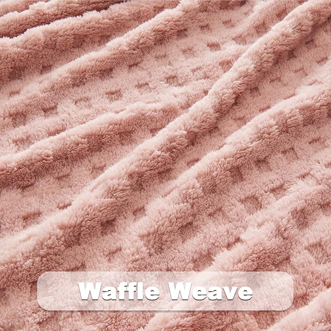 NEWCOSPLAY Super Soft Twin Blanket Pink Premium Silky Flannel Fleece 3D Waffle Checkered Lightweight Bed Blanket All Season Use (Pink, Twin(60"x80"))