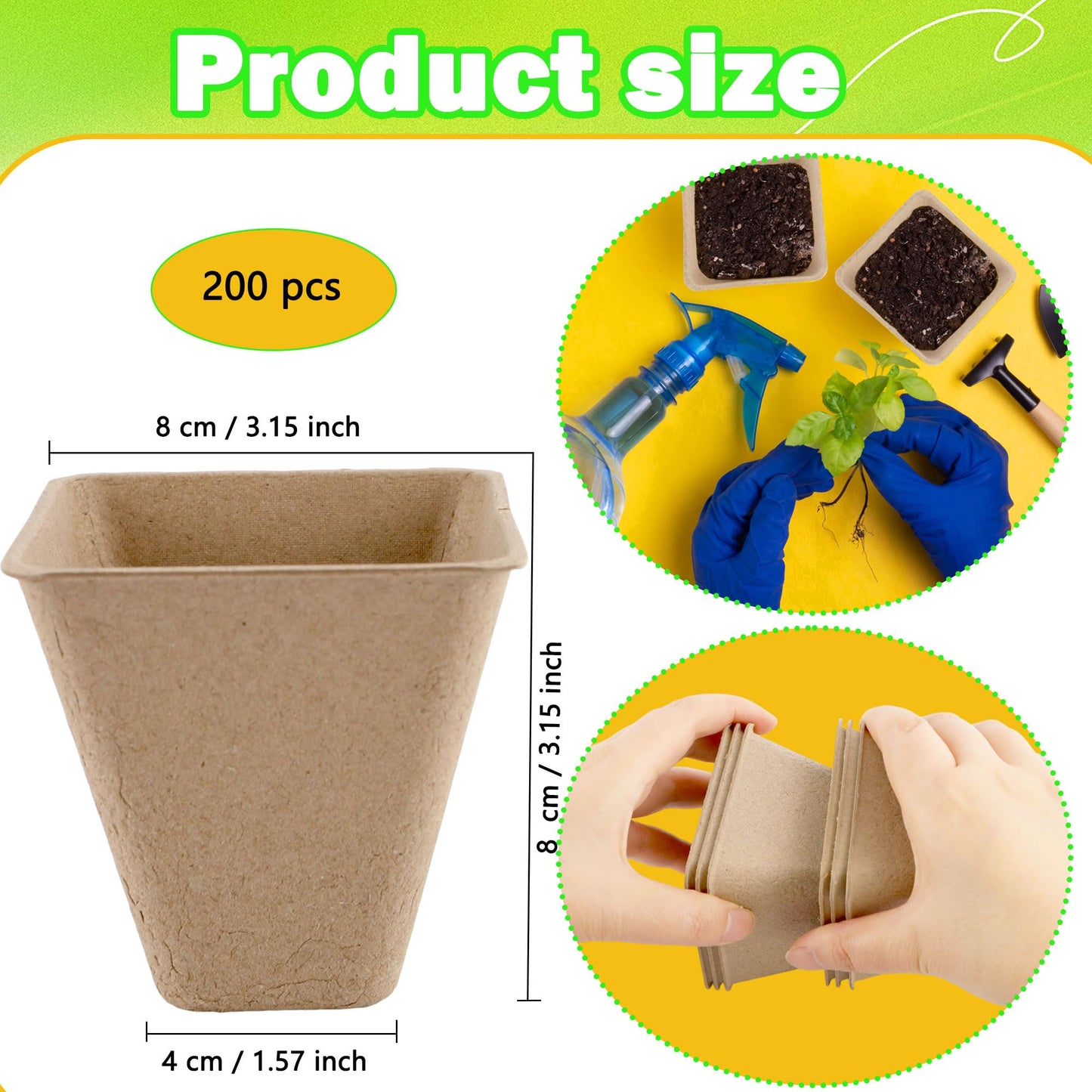 Plukeen 200 Pcs 3.15 Inches Square Seed Starting Pots Biodegradable Drainage Holes Nursery Pot Small Seed Starter Tray Bulk Garden Germination Container for Herb Seed Starter (Color Style 1)