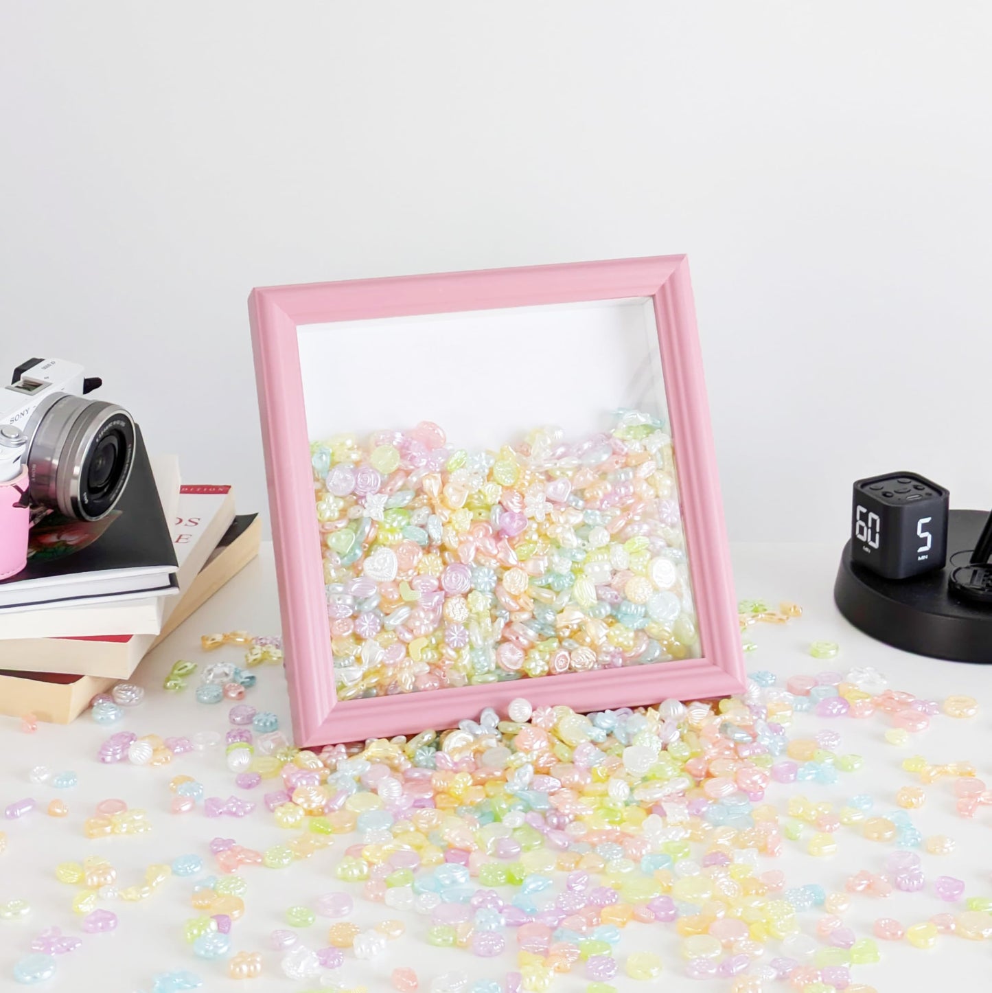 PLUSCHEN 8x8 Pink Picture Frame Resin Shadow Box Photo Frame Wall and Desktop Display, with Plexiglass