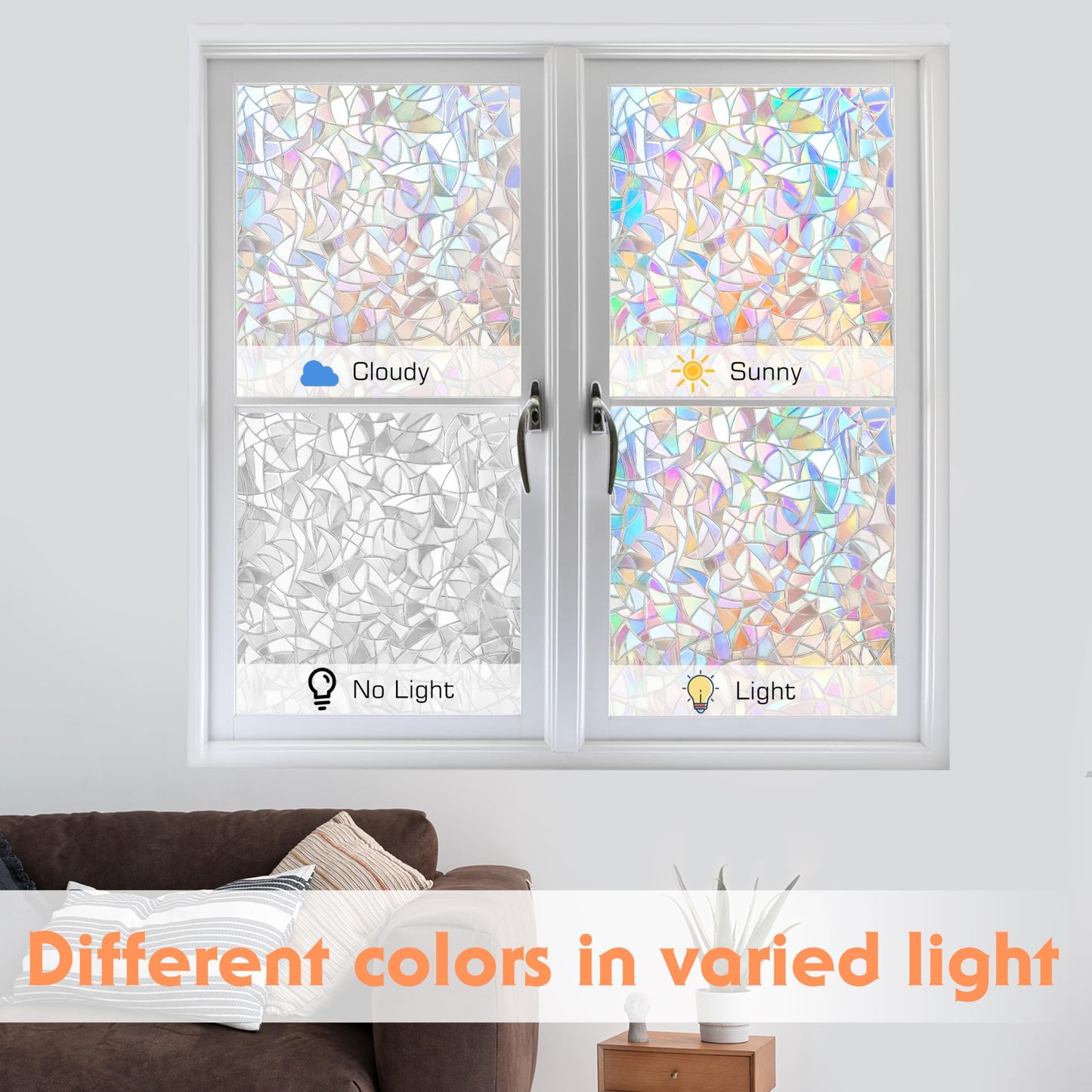 Hilarious Rainbow Privacy Window Film, Stained Vinyl 3D Decorative, Removable Decals, Static Cling Tint Film, Static Window Clings for Glass, Non-Adhesive (17.5'' x 197'')