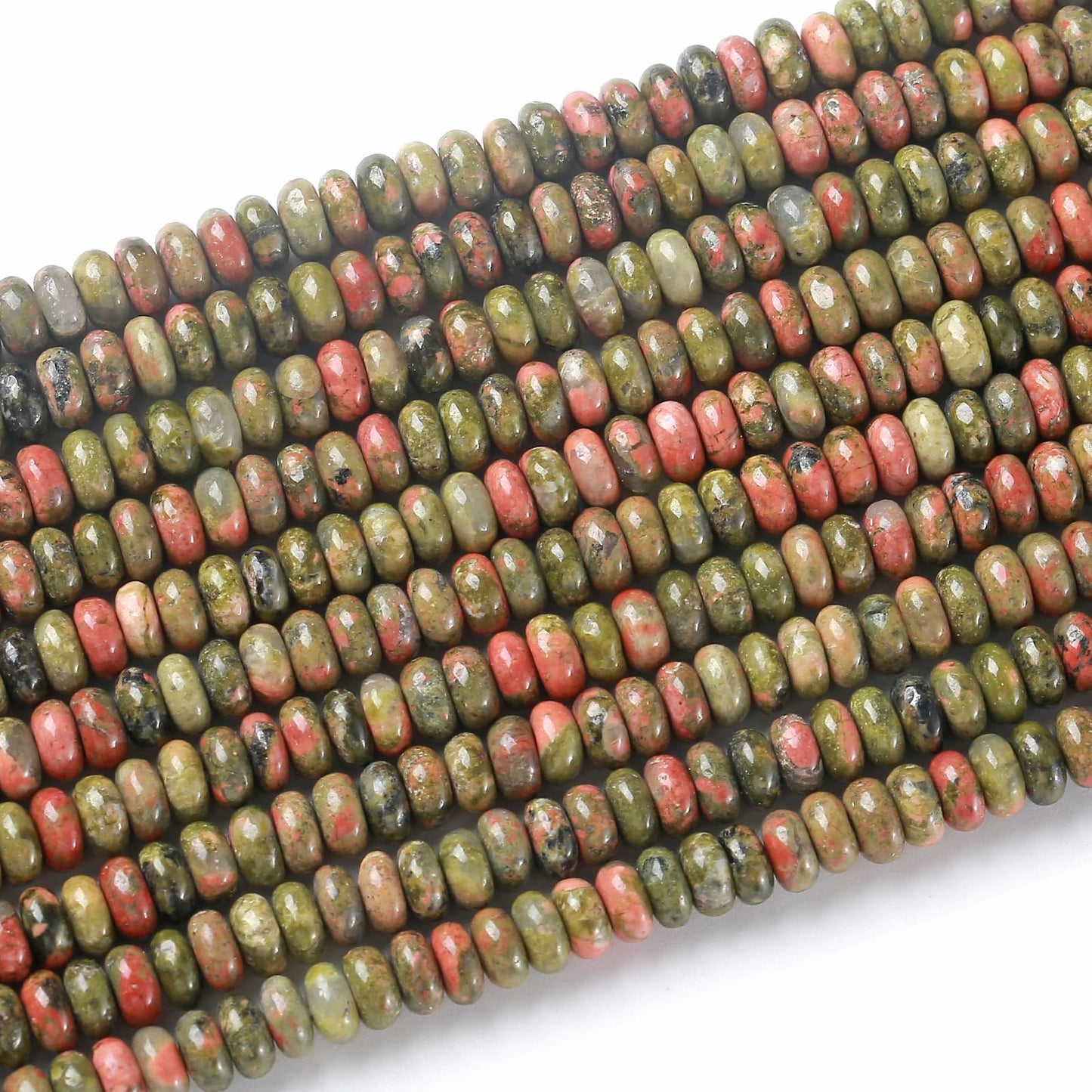 150PCS 2x4mm Natural Unakite Stone Rondelle Beads Abacus Disk Stone Beads Round Loose Spacer Gemstone for DIY Bracelet Necklace Jewelry Making