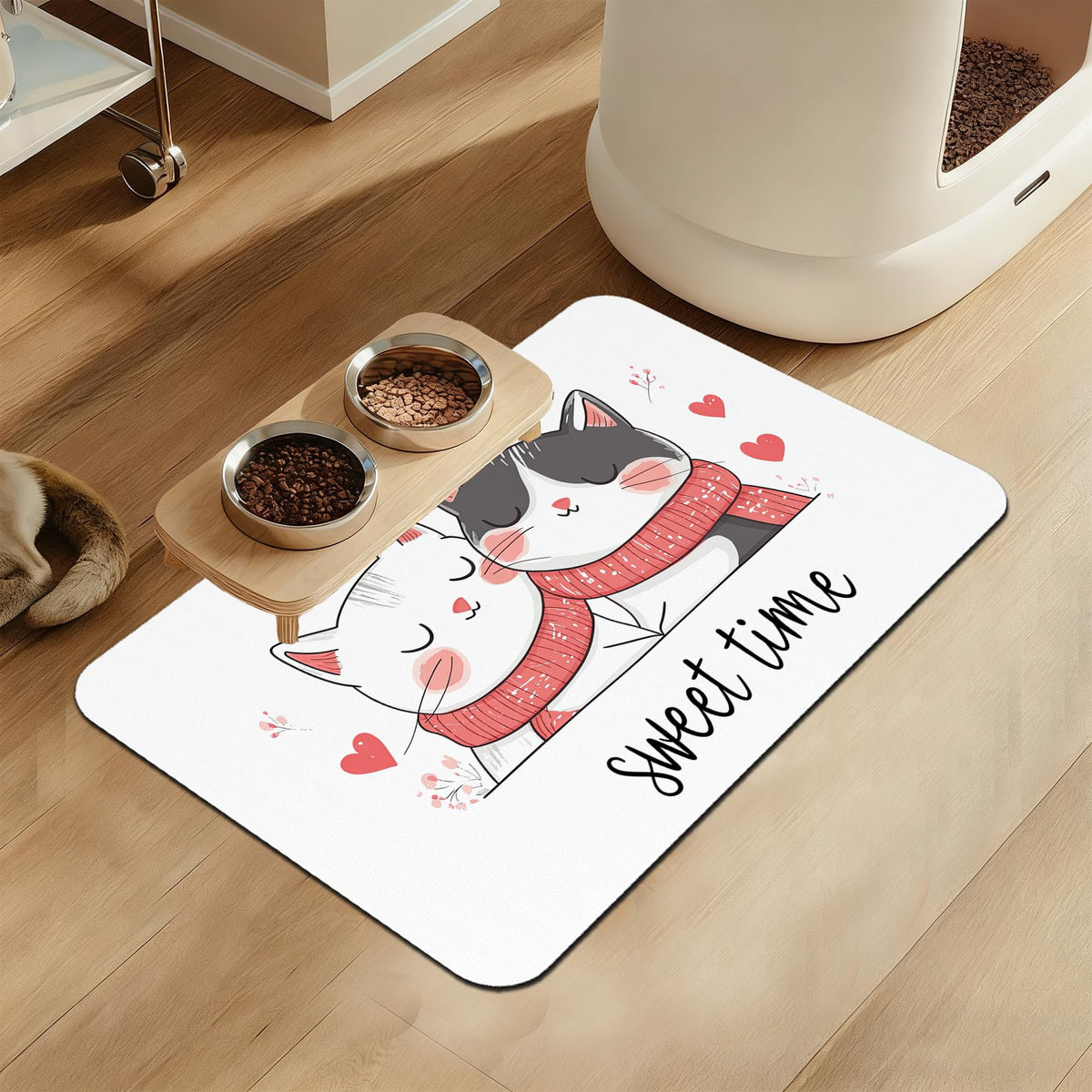 Pink Cat Dog Food Mat–Absorbent Quick Dry Feeding Placemat for Food and Water Bowls, Non Slip Rubber Backing, Waterproof Pet Supplies for Mess-Free Eating 12"x20"