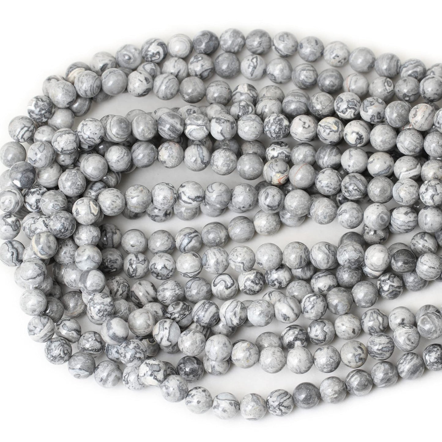 CHEAVIAN 45PCS 8mm Natural Map Stone Round Loose Beads for Jewelry Making DIY Findings 1 Strand 15"