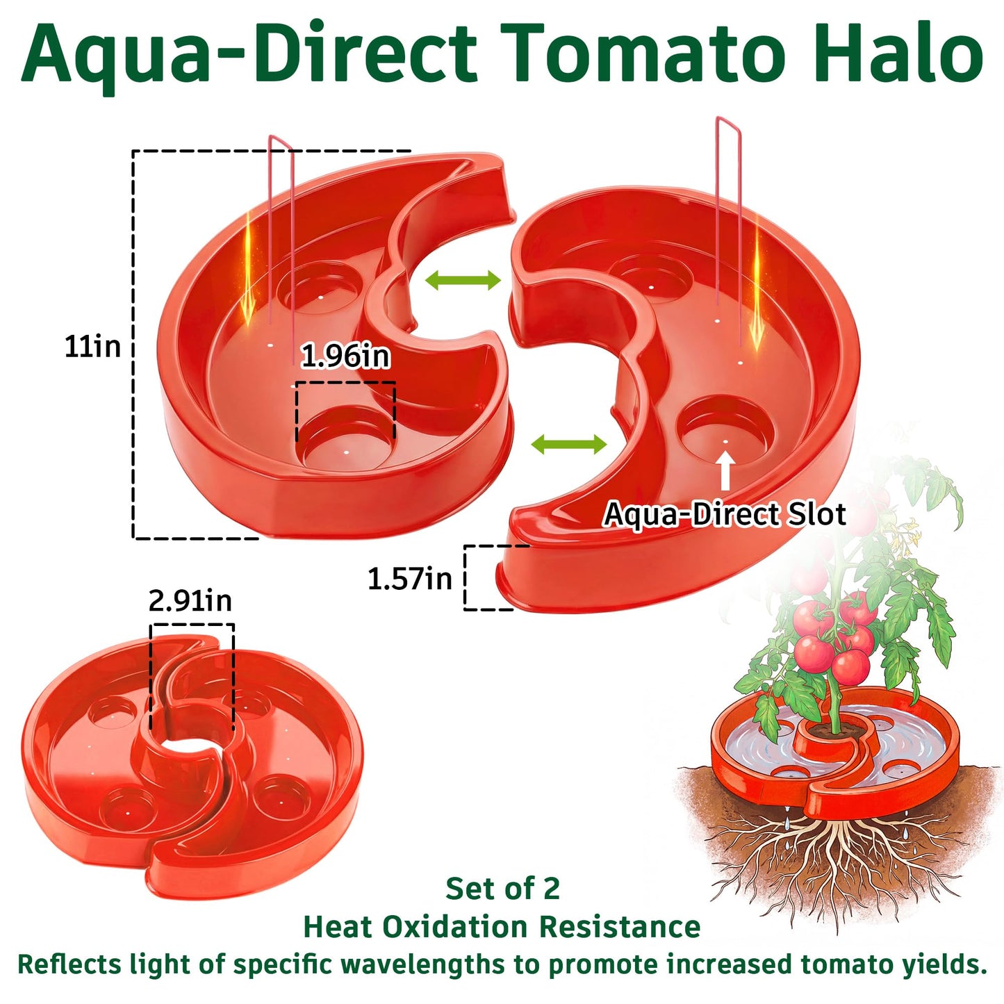 HolyMaji 4 Sets Tomato Watering Ring, Aqua-Direct Red Tomato Halo for Vegetable Direct Root Irrigation, Cuts Runoff, Promotes Vigorous Plant Growth | Rapid-Stake Mount