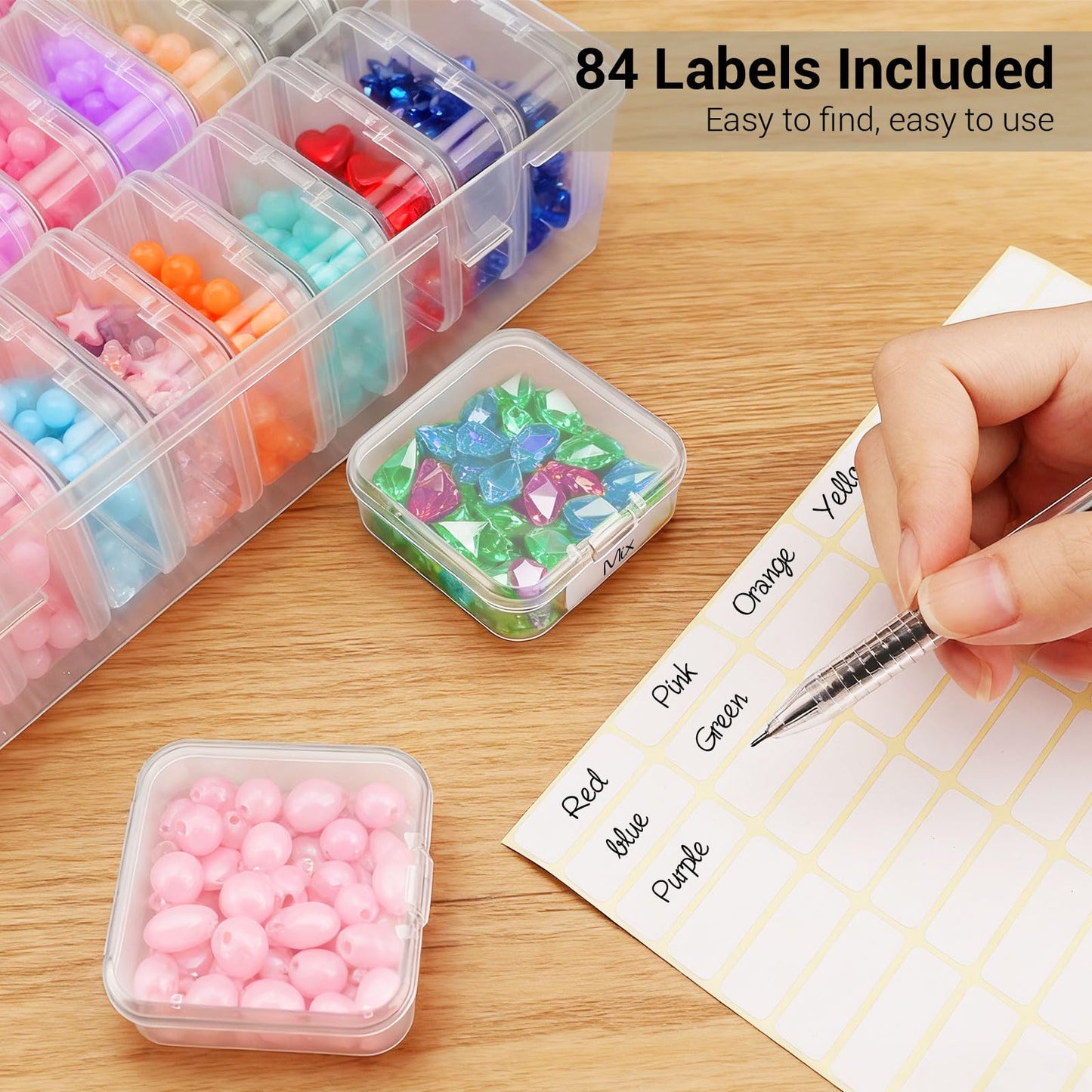 Bead Organizer Box, 30 Pcs Small Beads Storage with 84 Label Stickers, Clear Plastic Small Containers for Jewelry Making, Diamond Painting, DIY Art Crafts, Bracelet Making, Nail Rhinestones, Seeds