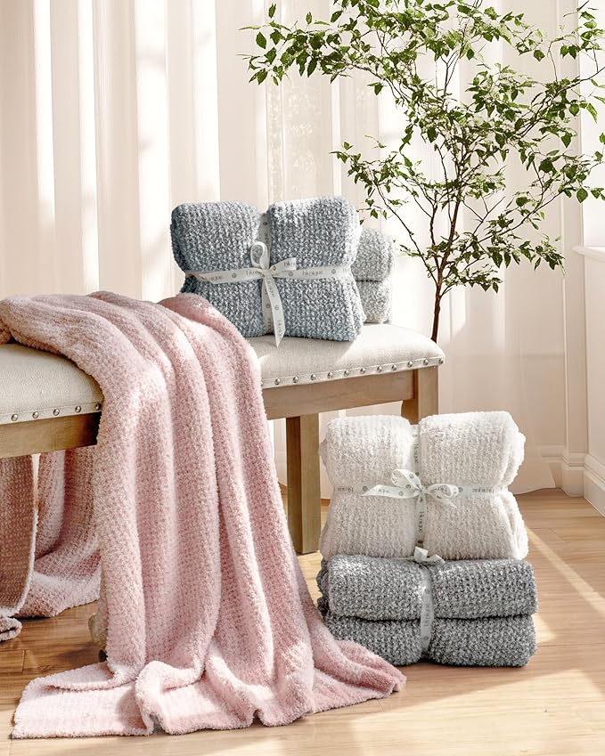 Super Soft Throw Blanket 60 x 80 Inches, Half-Side Plush Fuzzy Blanket for Couch, Sofa, Bed & Chair, Warm Cozy Lightweight Knit Blanket for Fall & Winter Blue