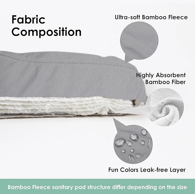 wegreeco 6 Pcs Reusable Menstrual Pads, Ultra Absorbent Cloth Pads for Heavy Flow, Sanitary for Teens, Women, Nonslip, Grey Inner, Grey Outer, Medium