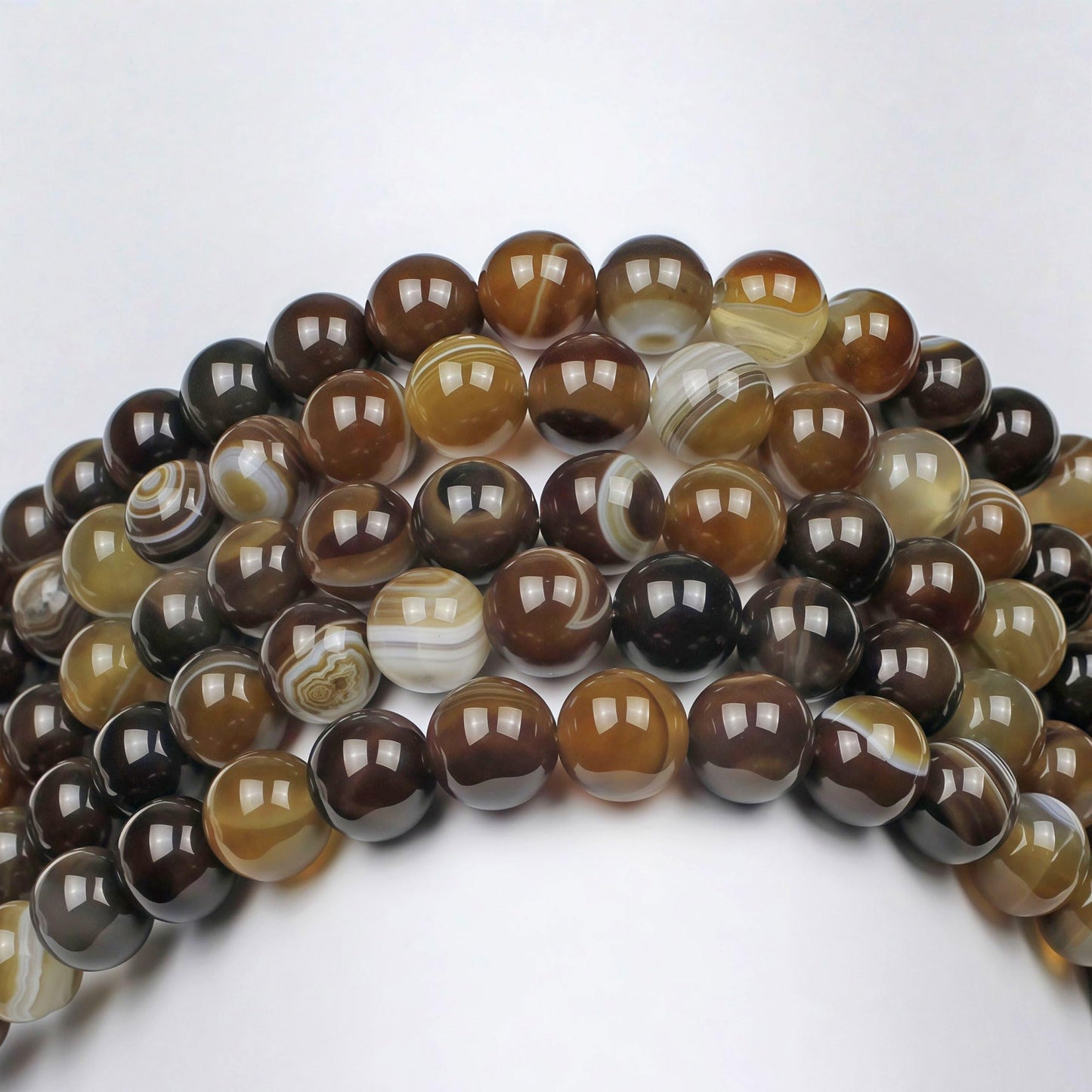 MJDCB Natural Stone Beads Coffee Stripe Agate Round Loose Beads for Jewelry Making DIY Bracelet Necklace (6mm)