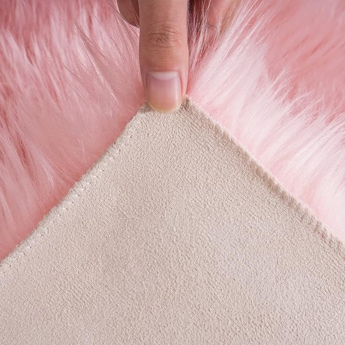 Ciicool Ultra Soft Faux Sheepskin Fur Rug Fluffy Rug for Bedroom Fuzzy Carpet for Living Room Kid's Room Nursery Decor, Pink 2 x 6 Feet