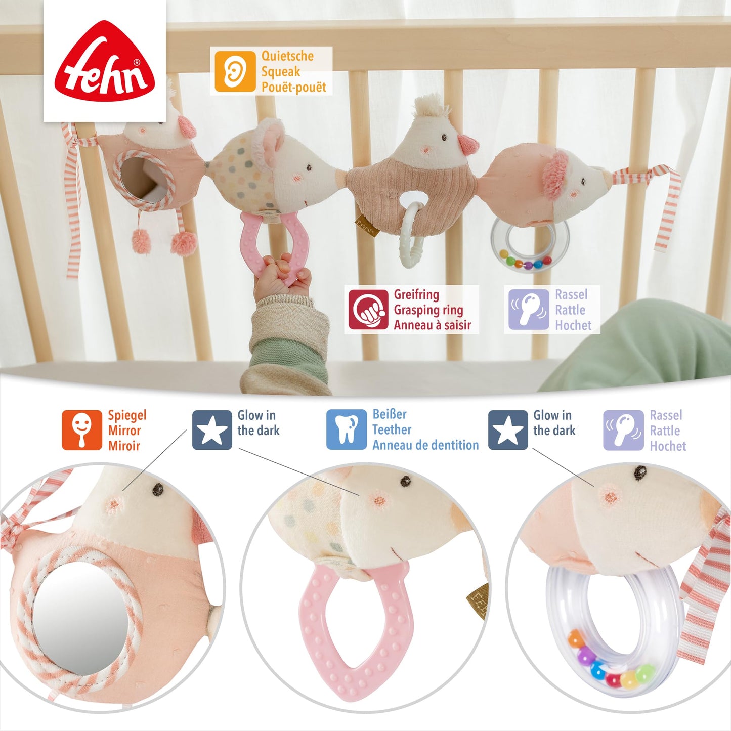 Fehn FeehnLAND Stroller Chain, Mobile Chain with Cute Hanging Figures, Flexible Hanging Motor Activity Toy, Play Bow for Babies and Toddlers from Birth