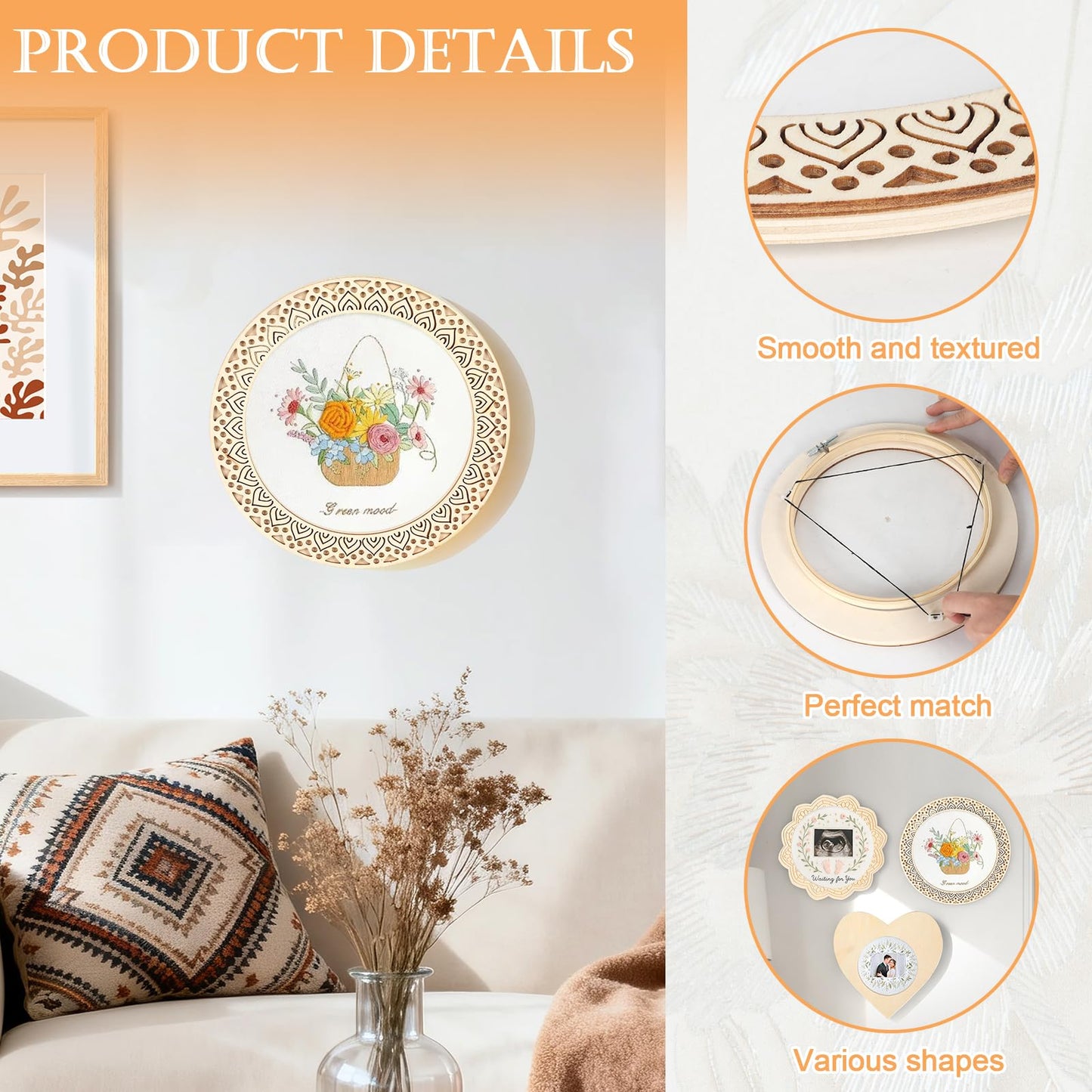 Kuabiz 8 Pcs Wood Embroidery Hoop Frame with Embroidery Hoops 8 Inch Heart Shaped Wooden Display Frame and Hoops for Finished Cross Stitch Craft Projects, Sewing & Decorative Ornaments