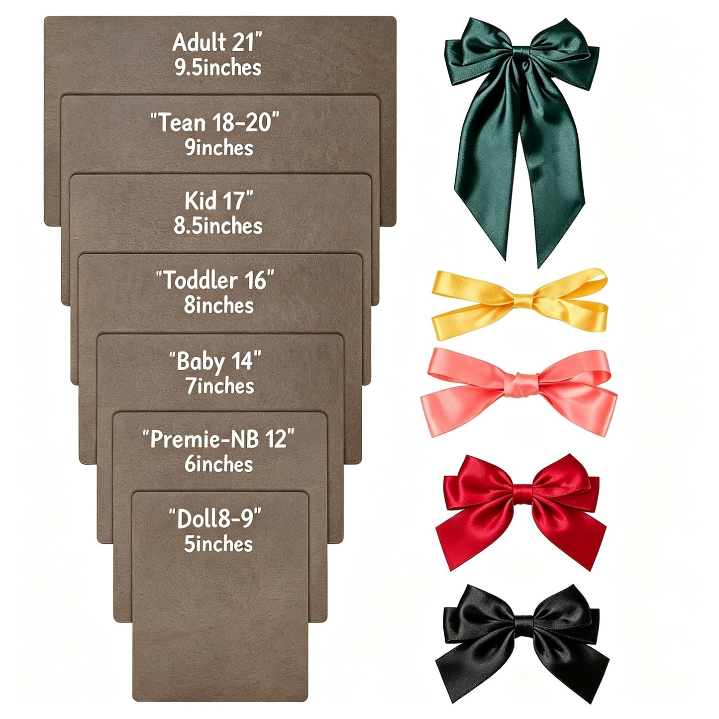 NBEADS 7 Pc Wooden Bow Maker Kit - 7 Size Headwrap Boards + Tie Boards for DIY Hair Bows - Coconut Brown
