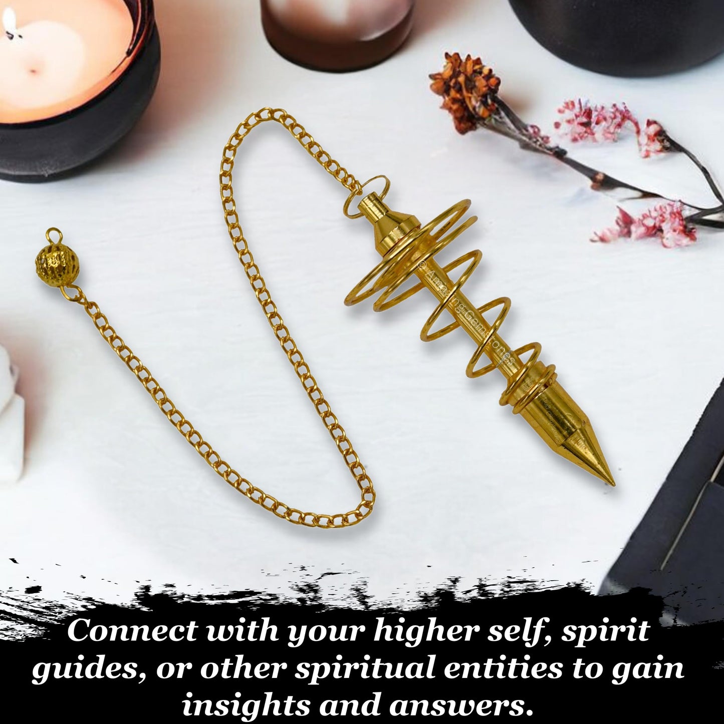 Amazing Gemstone Healing Metal Pendulums for Divination, Gold Spiral Open Chamber Steel Copper Pendulum High Energy Pendulo de Bronce Pendulos de Mesa MP2