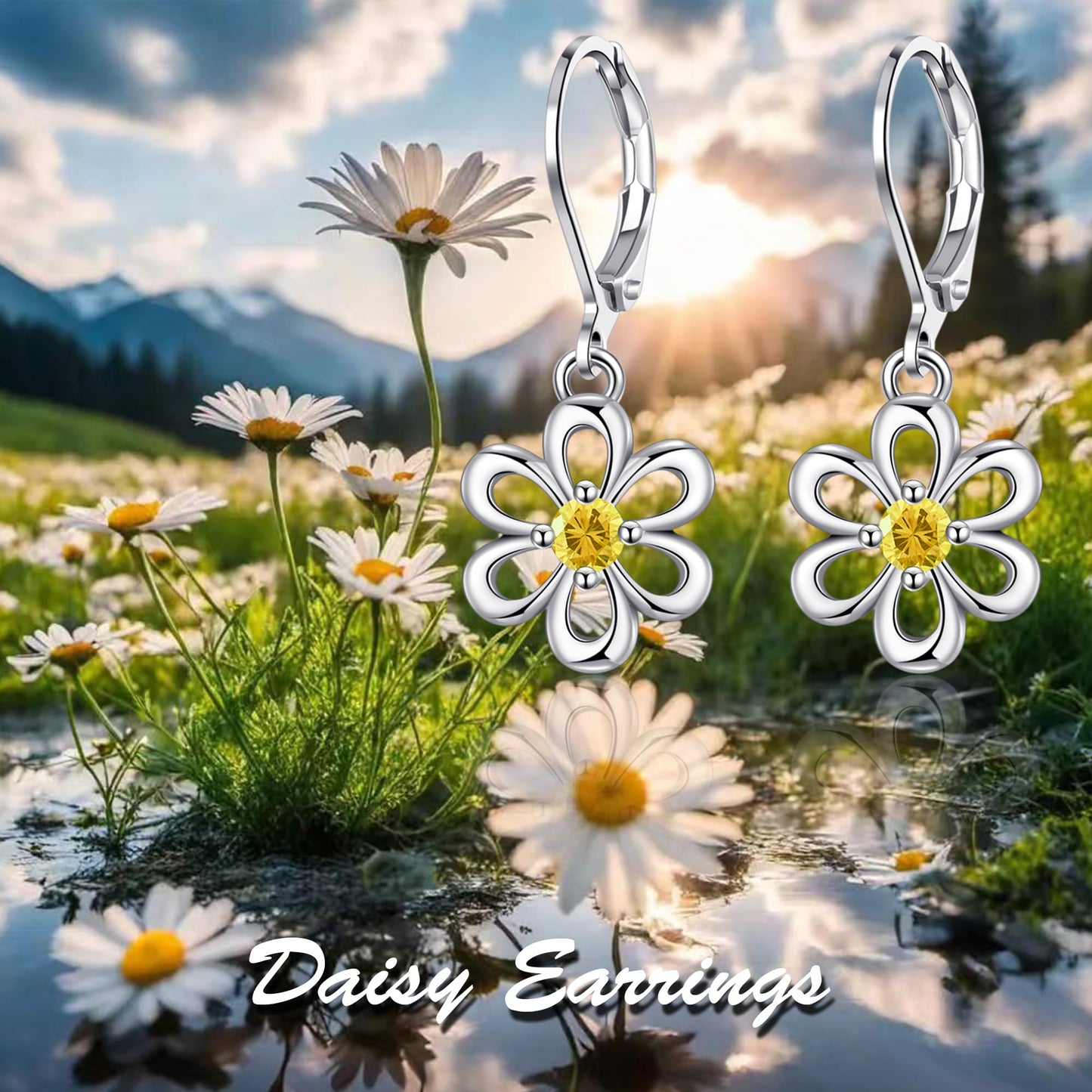 HELORET Daisy Earrings Daisy Leverback Earrings Dainty Flower Drop Dangle Earrings Flower Jewelry for Women Birthday