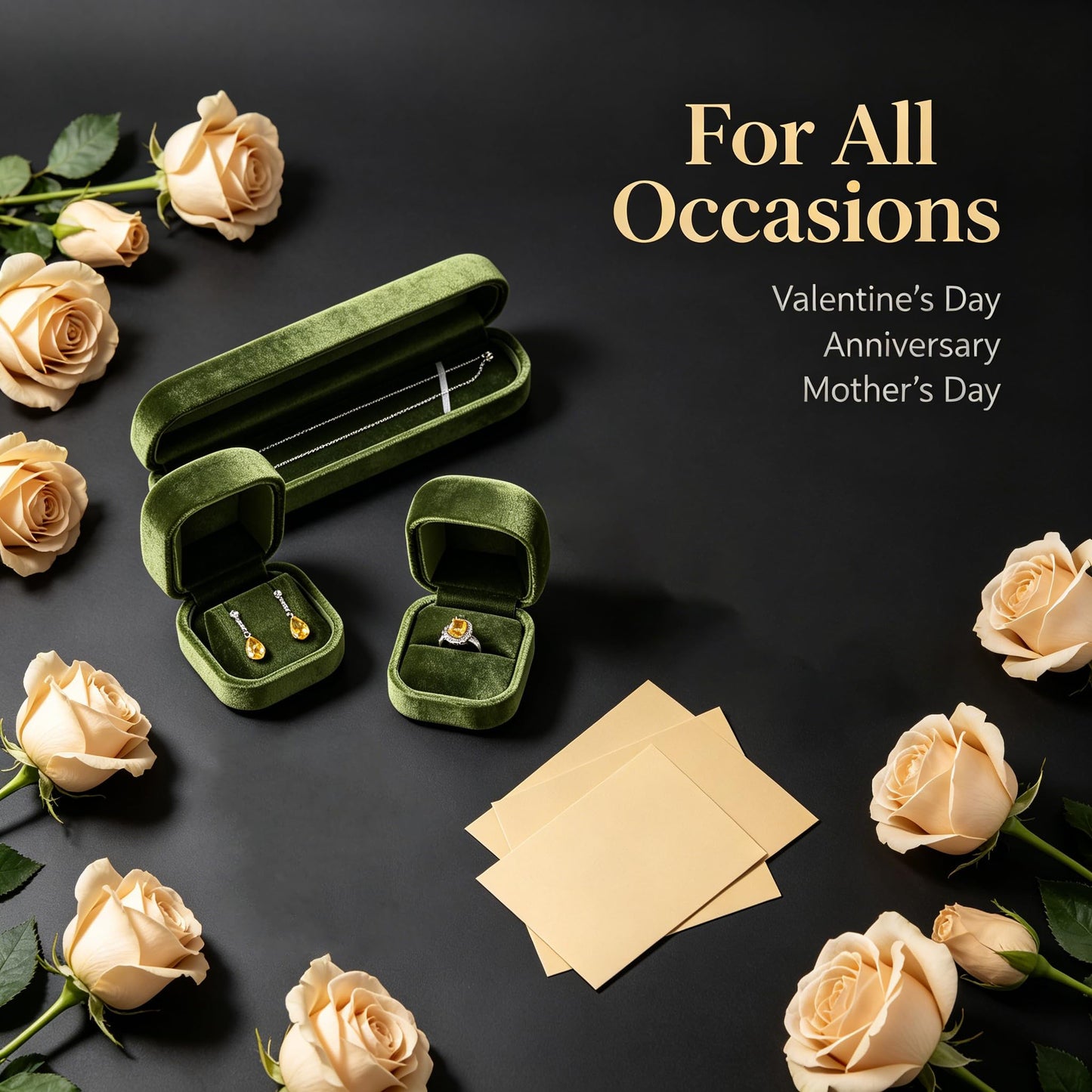 Dansmiy Resilient Velvet Necklace Display Box for Anniversary, Pendant Necklaces Packaging Boxes, Jewelry Storage Organizer Small Case for Retail Travel (Green)