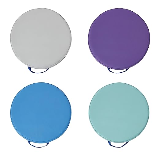 Factory Direct Partners SoftScape 15 inch Round Classroom Floor Cushions with Handles; Flexible Seating for Daycare, Preschool, Playroom; 2 inch Thick Deluxe Foam (4-Piece) - Contemporary/Purple