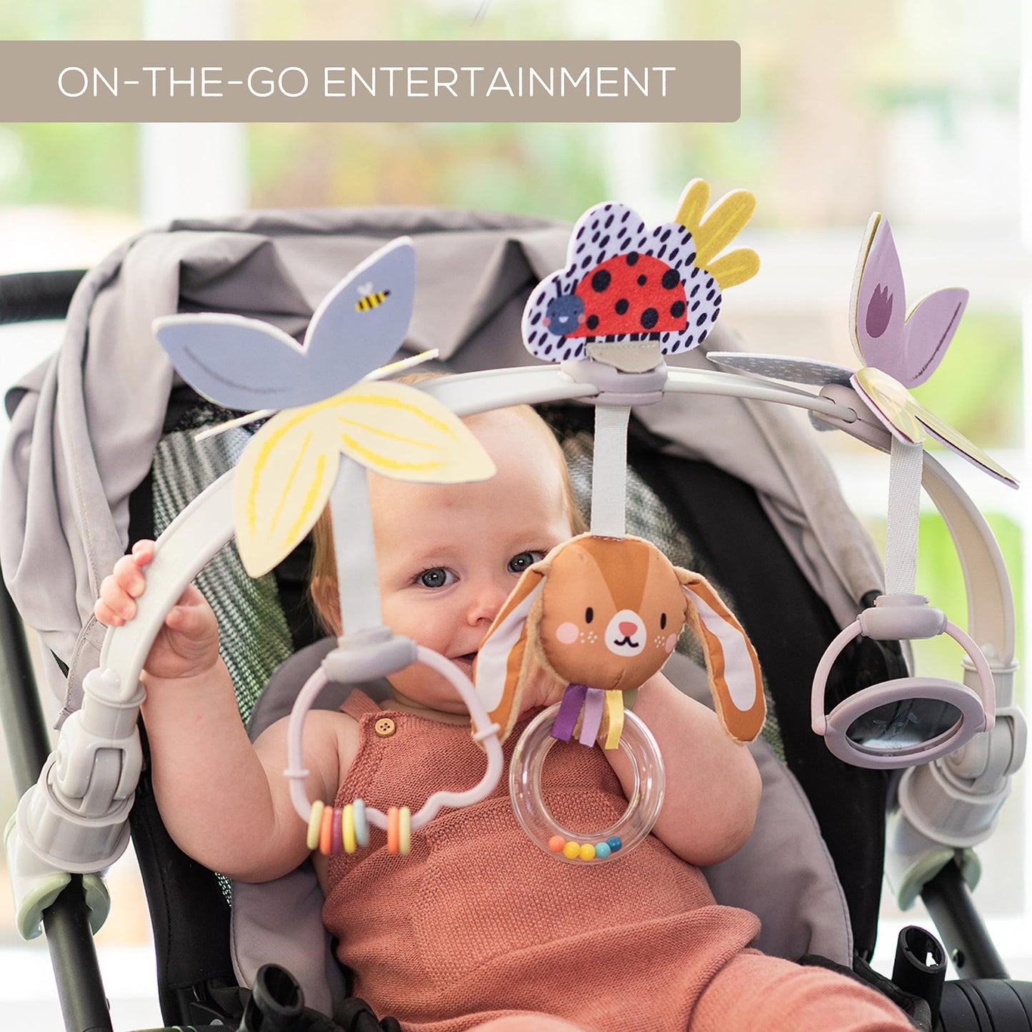 Taf Toys Baby Activity Arch, Stroller and Car Seat Toy Attachment with Rattling Beads Maze and Double-Sided Spinning Mirror, Ideal for Baby’s Fine Motor Skills Development, 0-12 Months