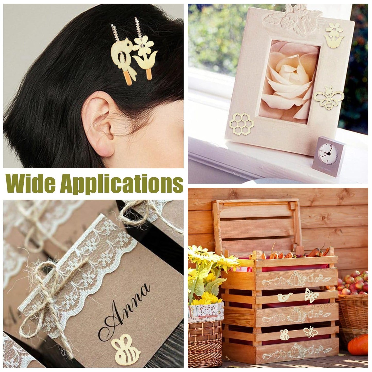 UR URLIFEHALL 200 pcs Random Wooden Spring Ornaments to Paint Blank Unfinished Flower Butterfly Bee Wood Cutouts for Crafts Hanging Decorations