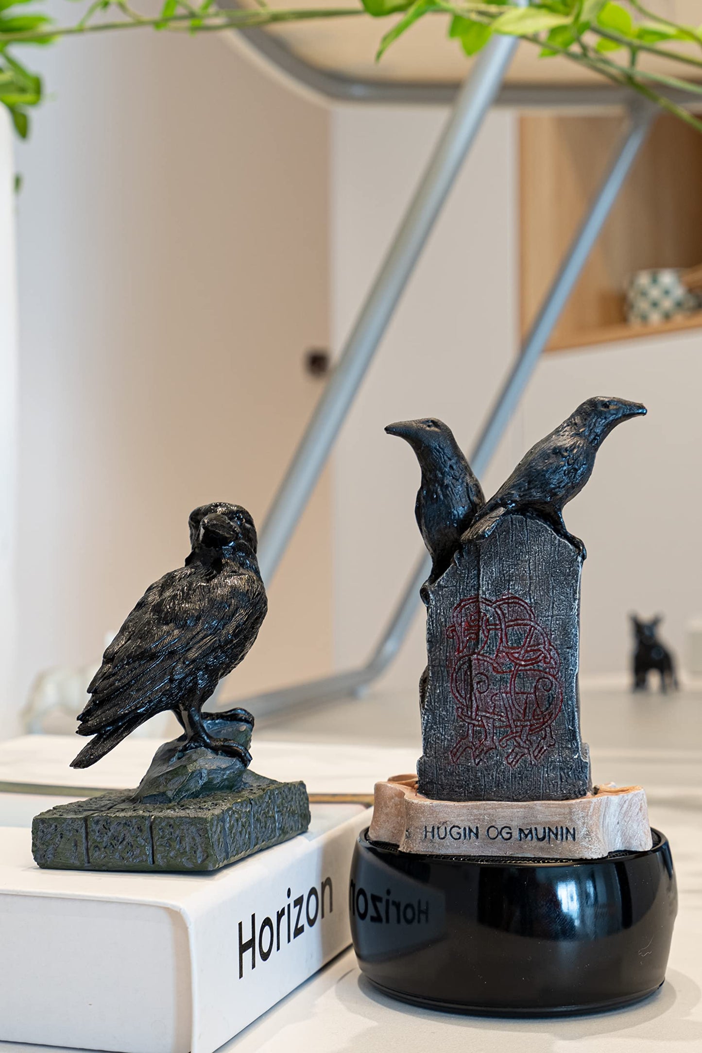 EASCHEER Hugin OG Munin Statue 3" Collectible Figurine Statue Sculpture Figure Crow Bird Model