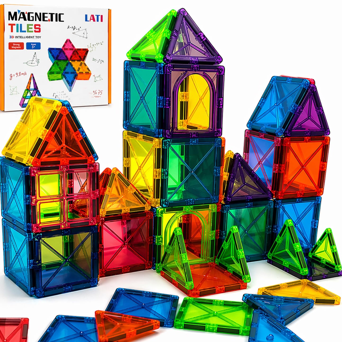 LATI Magnetic Tiles Starter Set for Kids,Beginner Magnetic Building Blocks for Early Learning, Build in 2D & 3D, Open-Ended STEM Building Toy,Easy to Start for Early Builders,Toy Gift for Ages 3–6