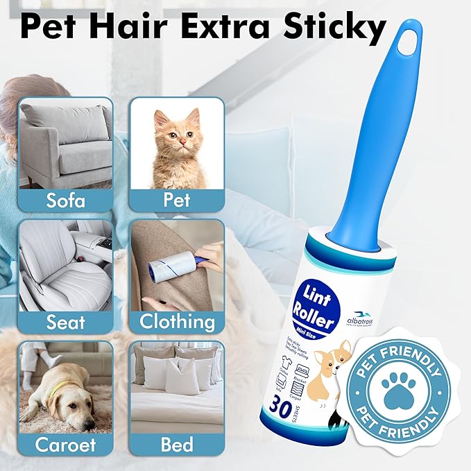 Mini Extra Sticky Lint Rollers for Travel - 150 Sheets Small Sized Portable Lint Removers for Pet Hair and Debris Pickup150
