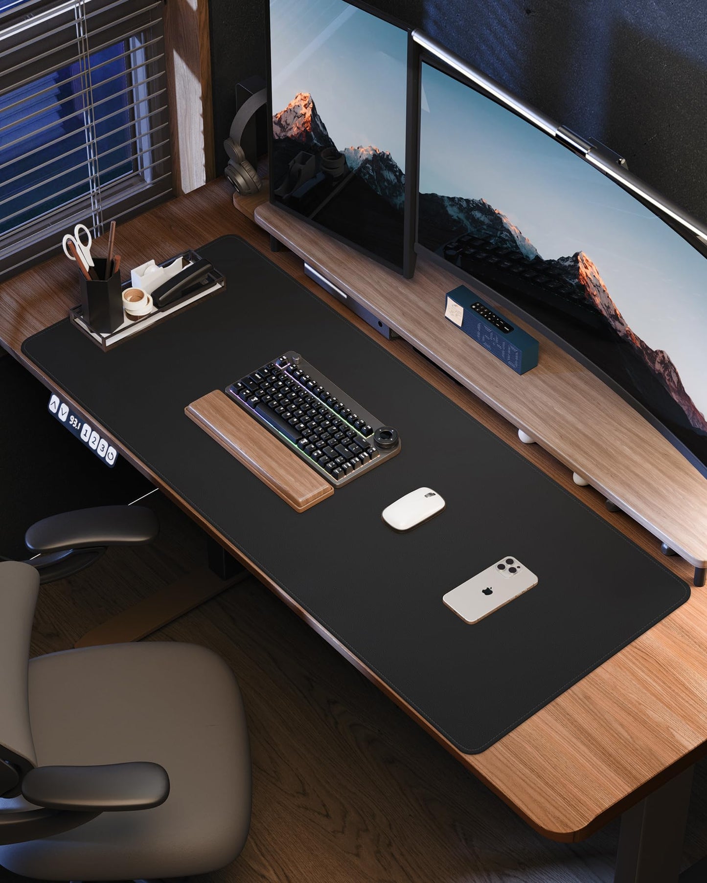 Leather Desk Protector, 55"x17" - Premium Mat, Large Mouse Pad, Non-Slip Blotter, Waterproof Writing Pad for Office and Home (Black)