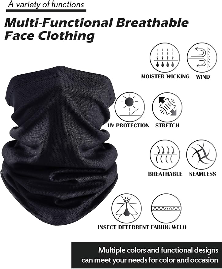 Geyoga 16 Pieces Winter Face Mask for Men UV Protection Mask Sunscreen Breathable Windproof Neck Gaiters Scarf Fishing Cycling Running (Black)