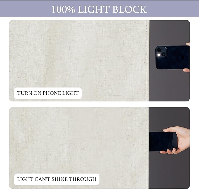 RYB HOME 100% Blackout Tricia Door Curtains, Linen Textured Blend Thermal Insulating Privacy French Door Window Tie Up Shades Sidelight Curtains for Kitchen, W 26 x L 72 inches, Linen, 1 Panel