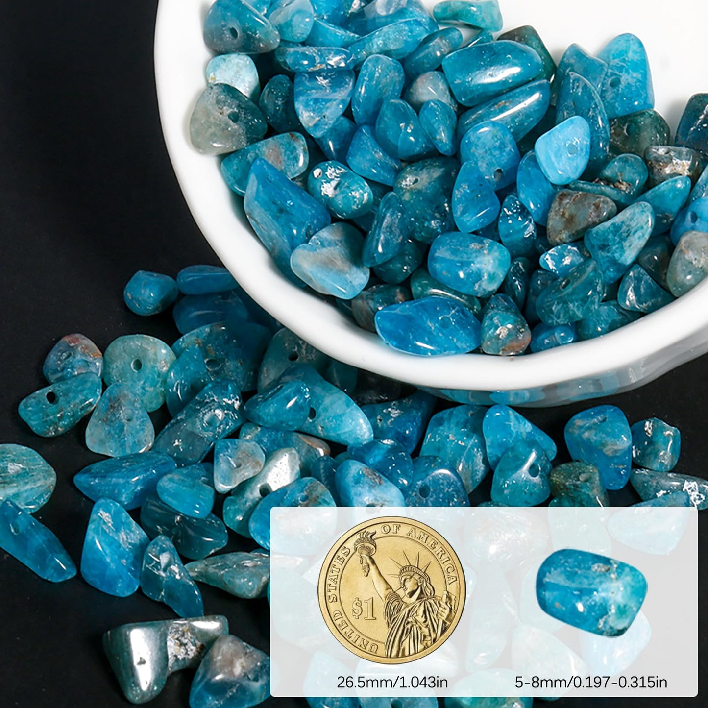 NITOPUPU 30in Apatite Natural Chip Stone Beads 5-8mm About 230pcs, Irregular Drilled Blue Bead for Bracelets Jewelry Making Supplies for Adults, DIY Crafts.
